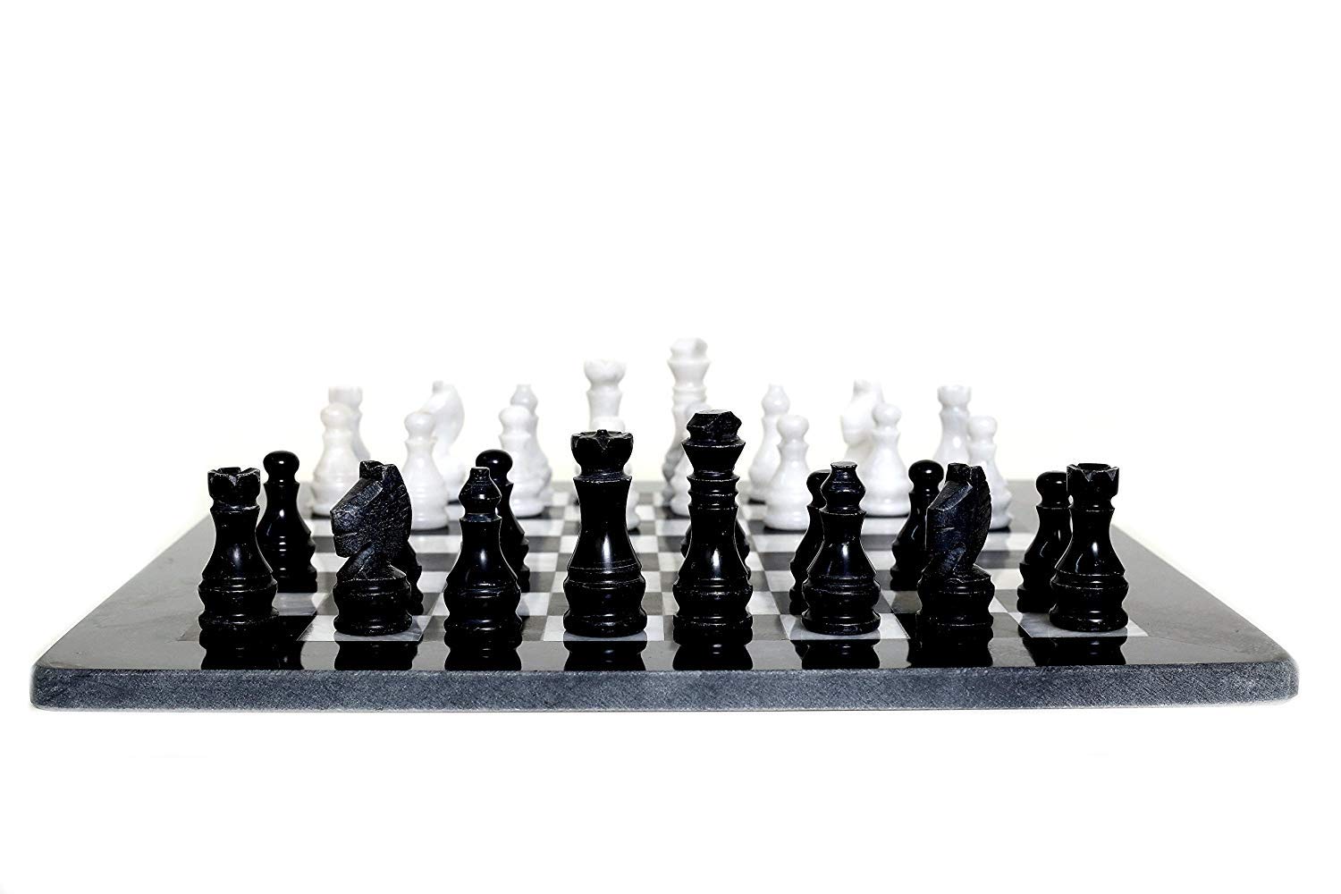 Scacchiera in Marmo Nero Maya e Bianco con Scacchi White Black Marble Chessboard 40x40