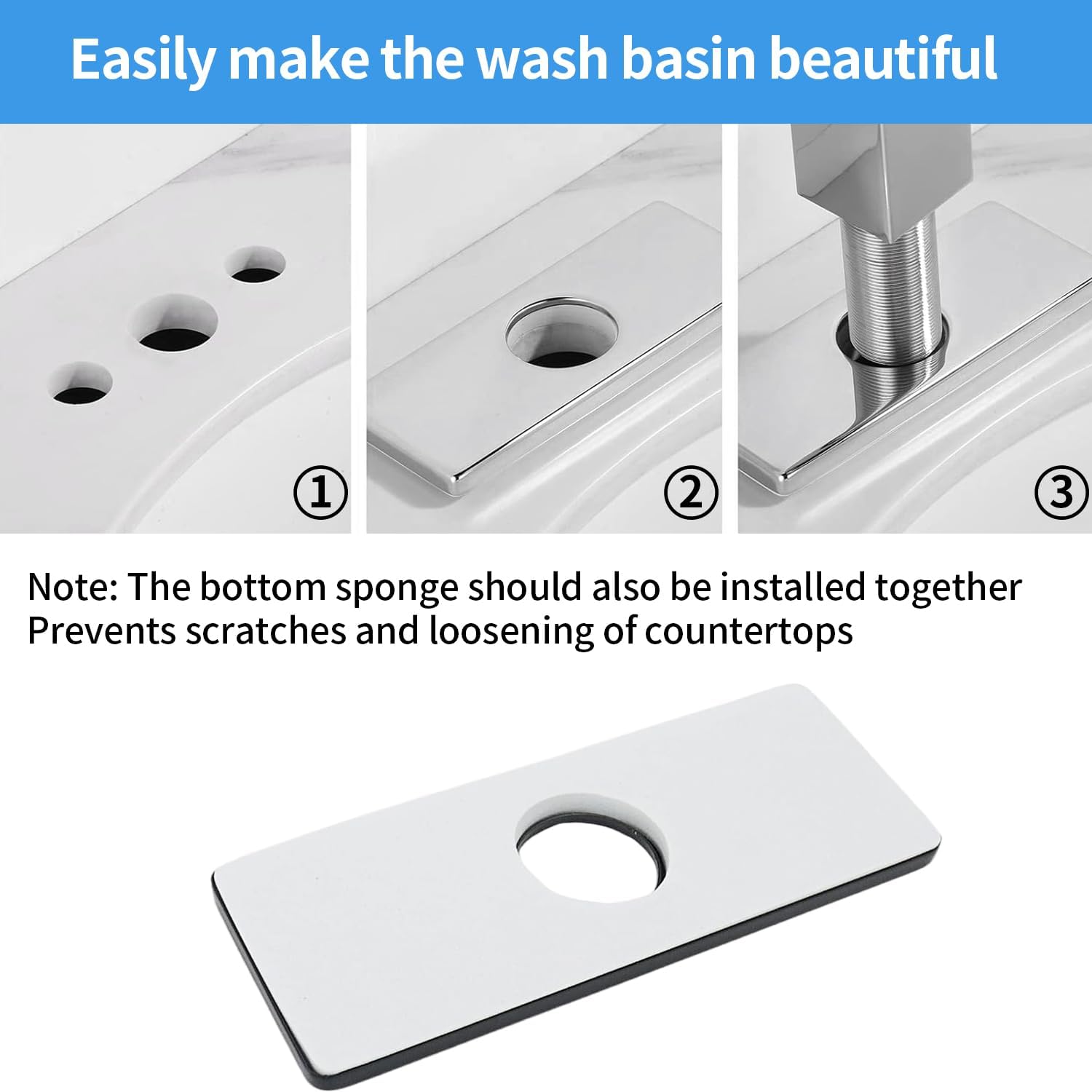 2pcs 6" Hole Cover Deck Plate for Bathroom Vanity Sink, 3-to-1 Bathroom Faucet Escutcheon Plate, Rectangle, Stainless Steel (Chrome)