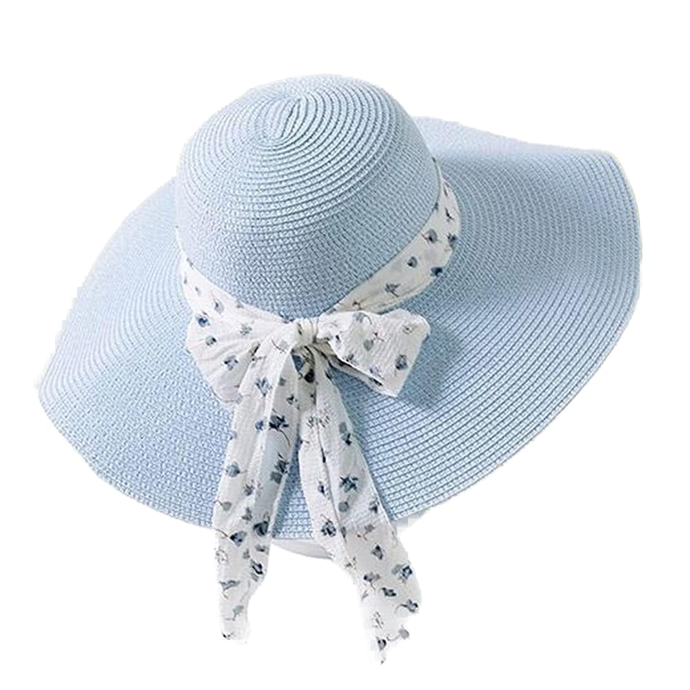 Sombrero para el Sol Femenino de Verano, Sombreros de Playa con Cinta y Lazo para Mujer, Paja Flexible (f Mcode)