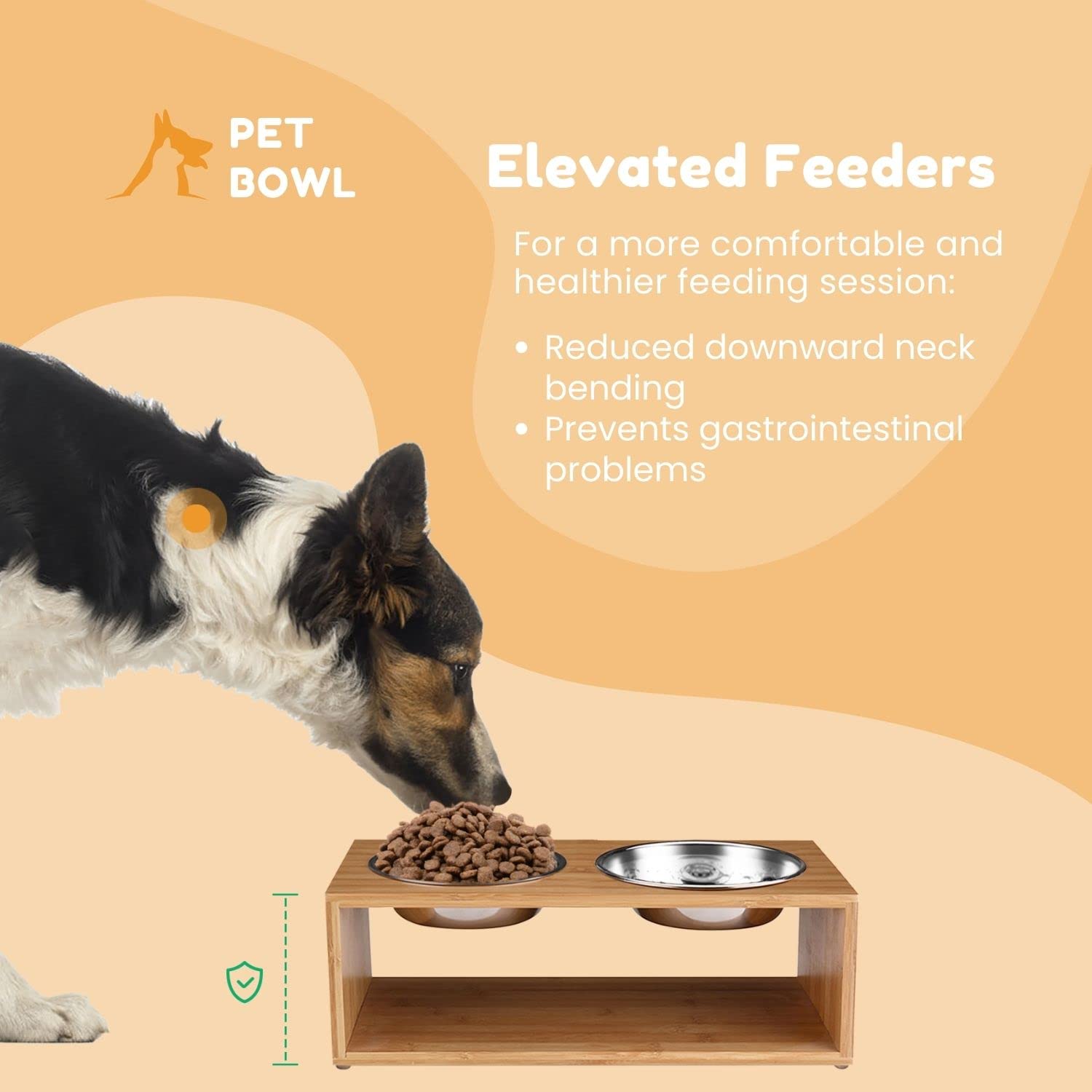 Flexzion Ciotole Elevate per Cani e Gatti - Stazione di Alimentazione Vassoio di Alimentazione Rialzato bambù con Doppio Piatto Cibo Acqua (18 Oz, 6 "di Altezza) Ciotola Rialzata con Supporto Acciaio