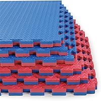 Xspec 1" Extra Thick Reversible EVA Foam Gym Floor Mats - 48 Sq Ft Interlocking Tiles, Steel Grip Blue/Red, 12 Pack