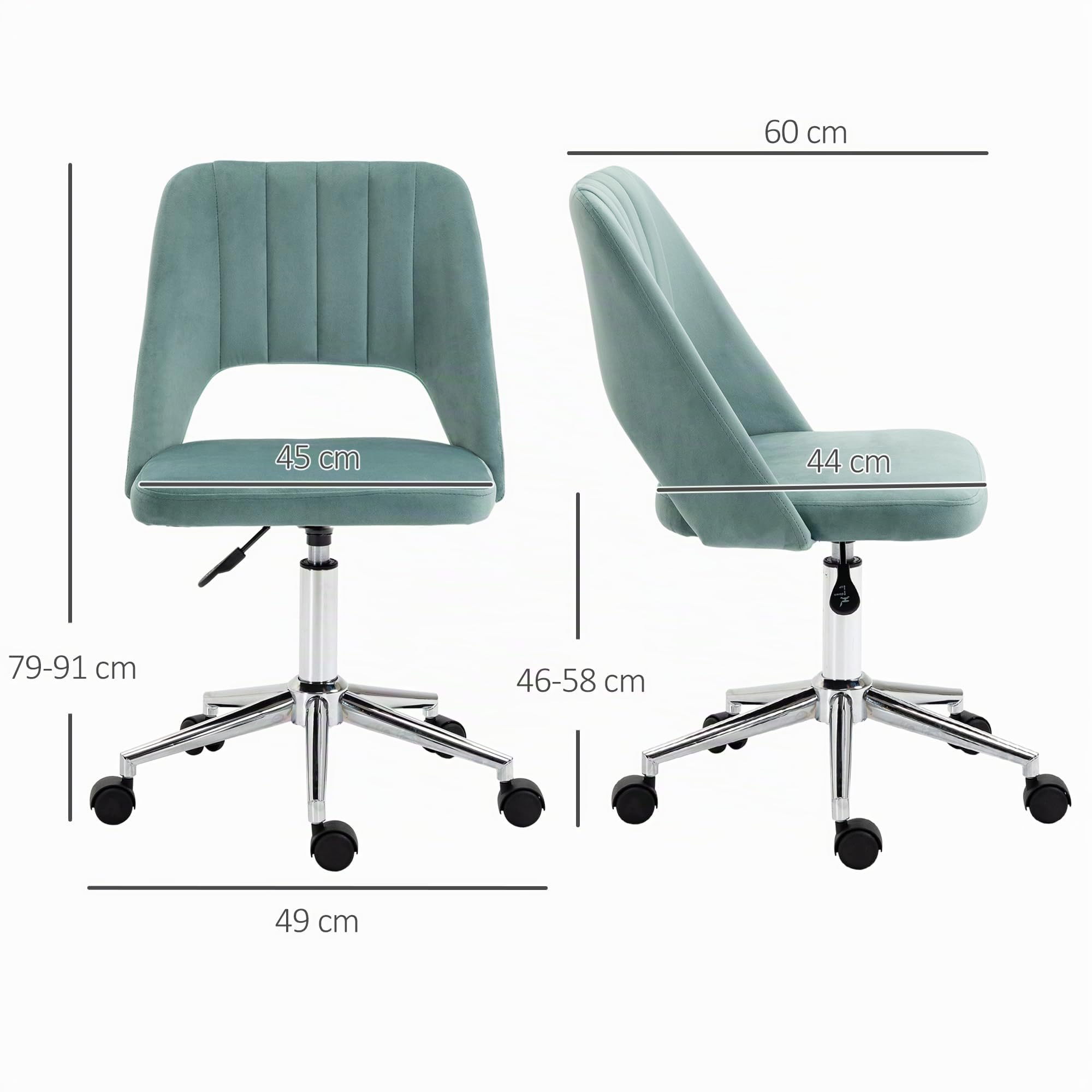 Vinsetto Sedia da Ufficio Ergonomica Girevole 49x60x79-91cm Verde Petrolio | Sedia Imbottita per Scrivania, Altezza Regolabile