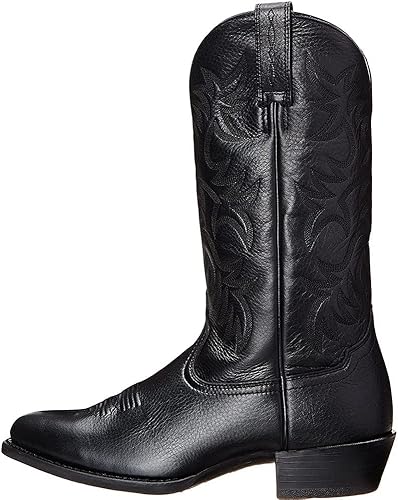 Miniatura 6 de femflame Botas de vaquero para hombre, punta redonda, desgastadas, botas de trabajo bordadas, botas western tradicionales, botas de campo
