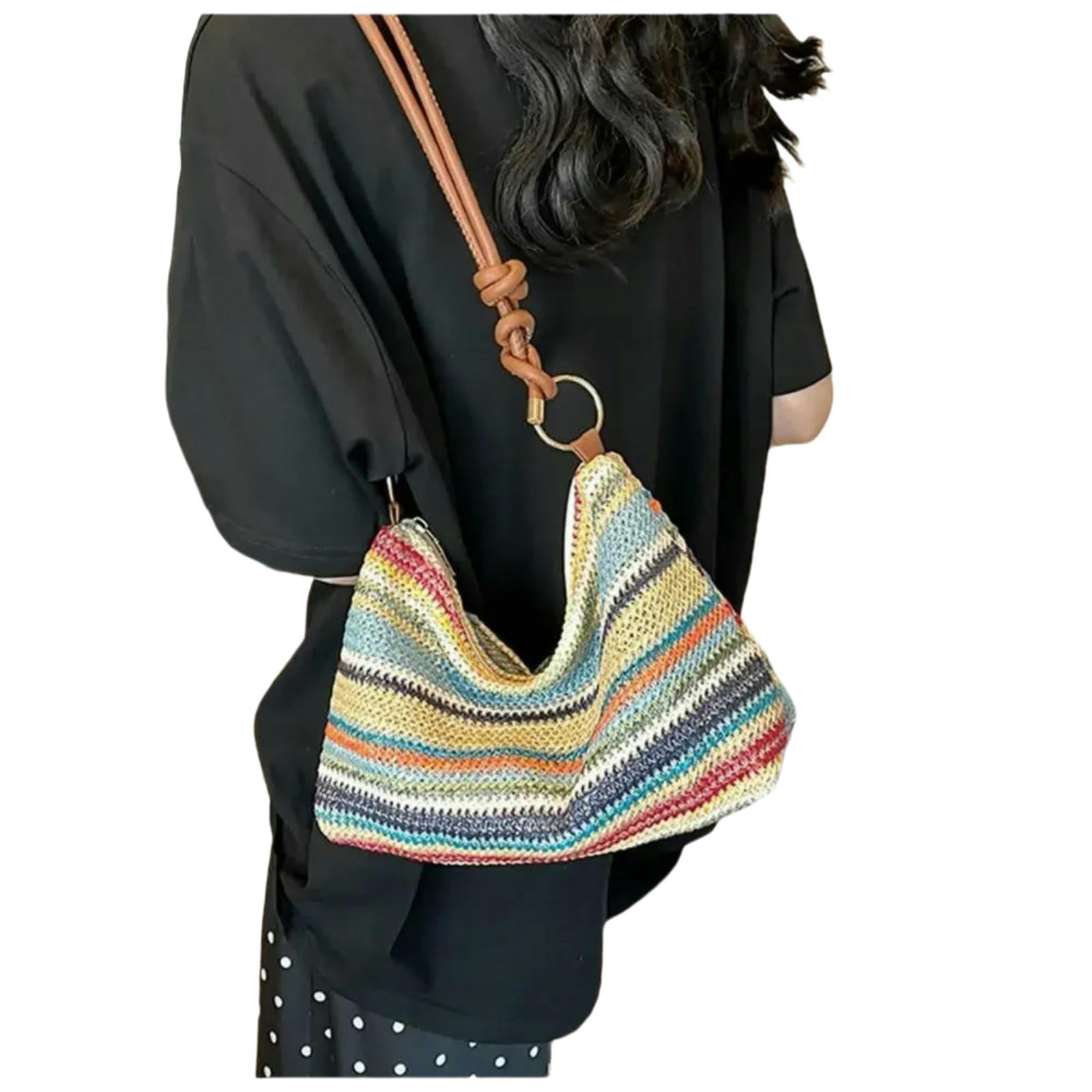Gyios Bag Women’s Summer Bohemian Straw Bag, Woven Beach Crossbody Shoulder Messenger Handbag, For Girls-multicolor