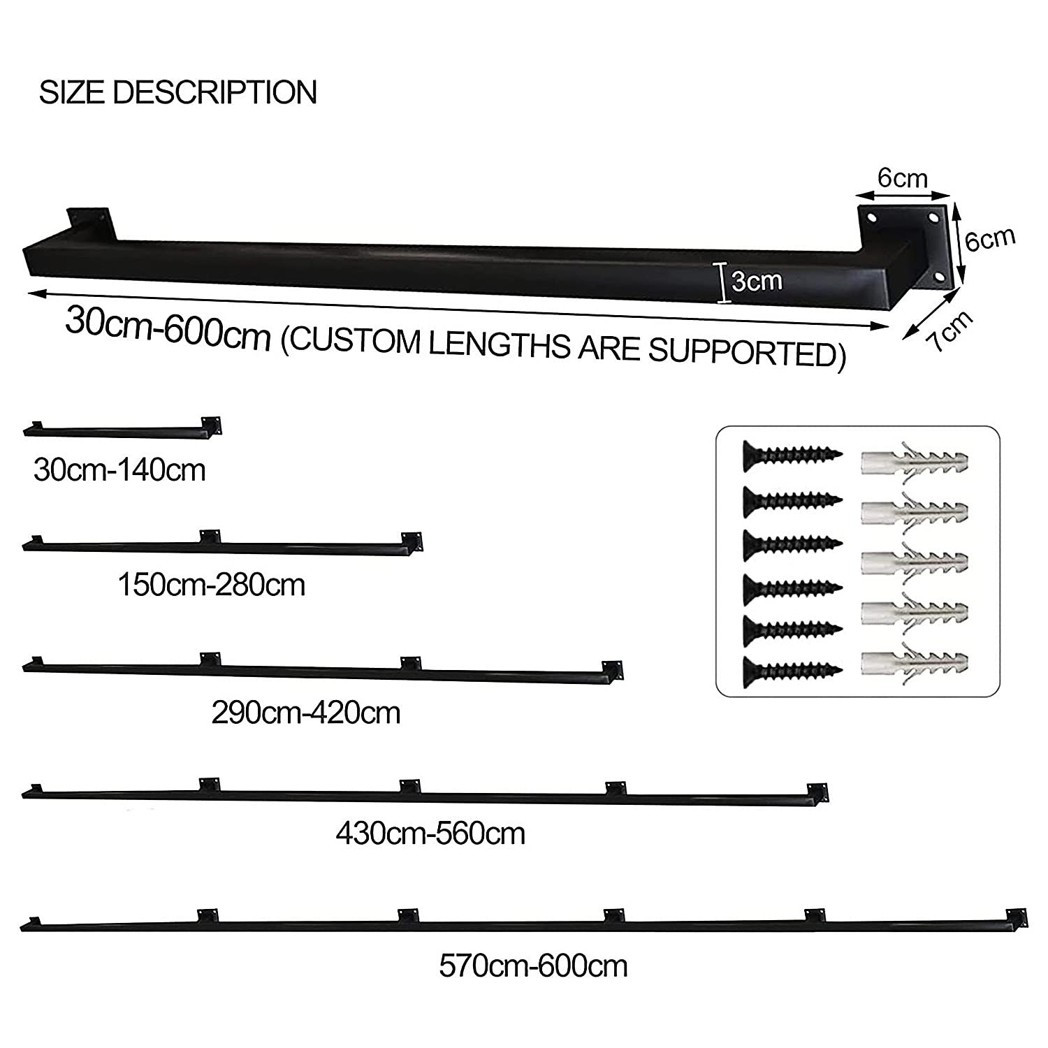 Treppe aus verzinktem Stahl, schwarz, 80 cm, mit einfacher Wandhalterung, für Innen- und Außenbereich, Haus/Gewerbeflächen
