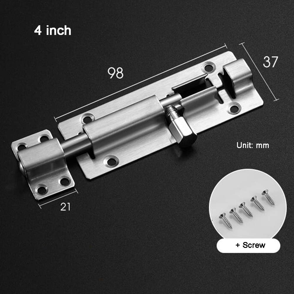 Door Lock,Gate Bolt,Sliding Bolt,2 Pcs Door Lock/Door Catch/Door Bolt Barrel/Sliding Latch for Bathroom Toilet Window Furniture Pet Gate(Color:Silver,Size:4 inch)