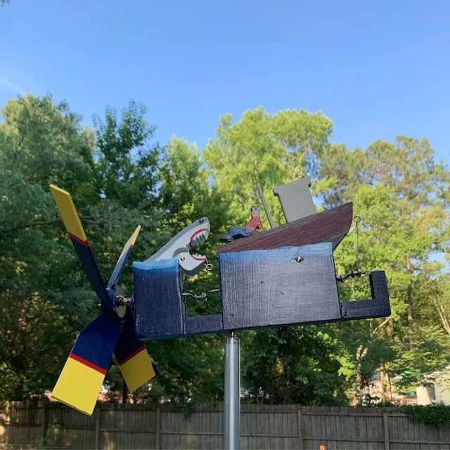 Jaws Disaster Whirligig - Funny Shark Yard Art Wind Spinner, Garden Decor 13.8" Size-730897