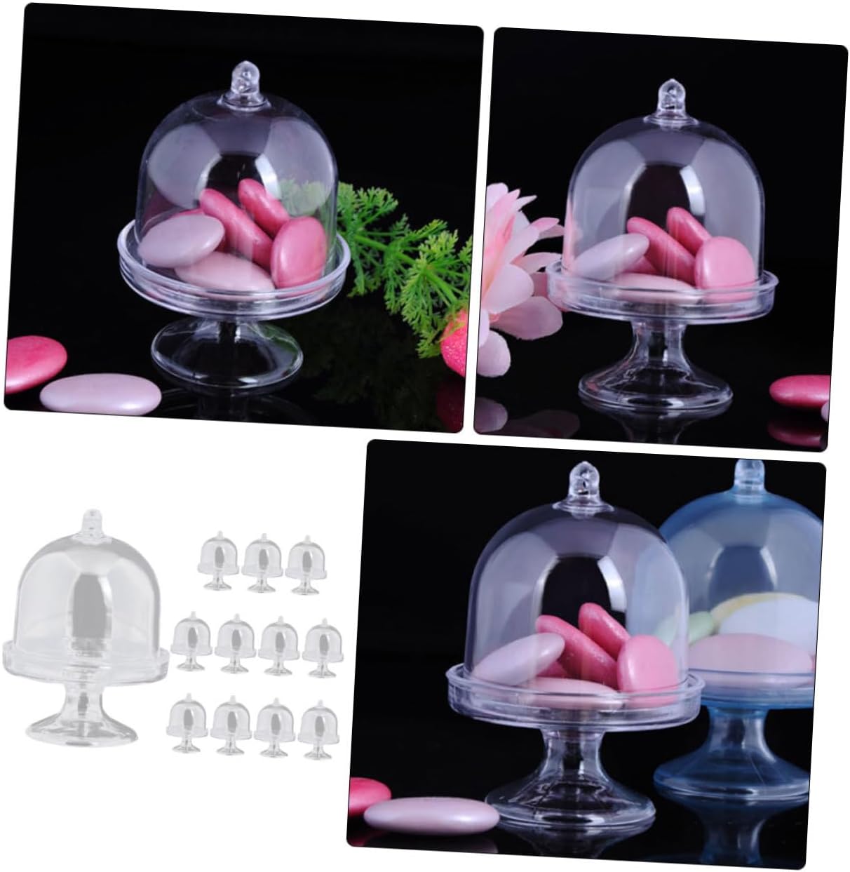 PRETYZOOM 3sets Dessert Display Plate Dome Mini Candy Stand Dome Candy Serving Tray Lid for DIY Wedding Boxes 12pcs*3