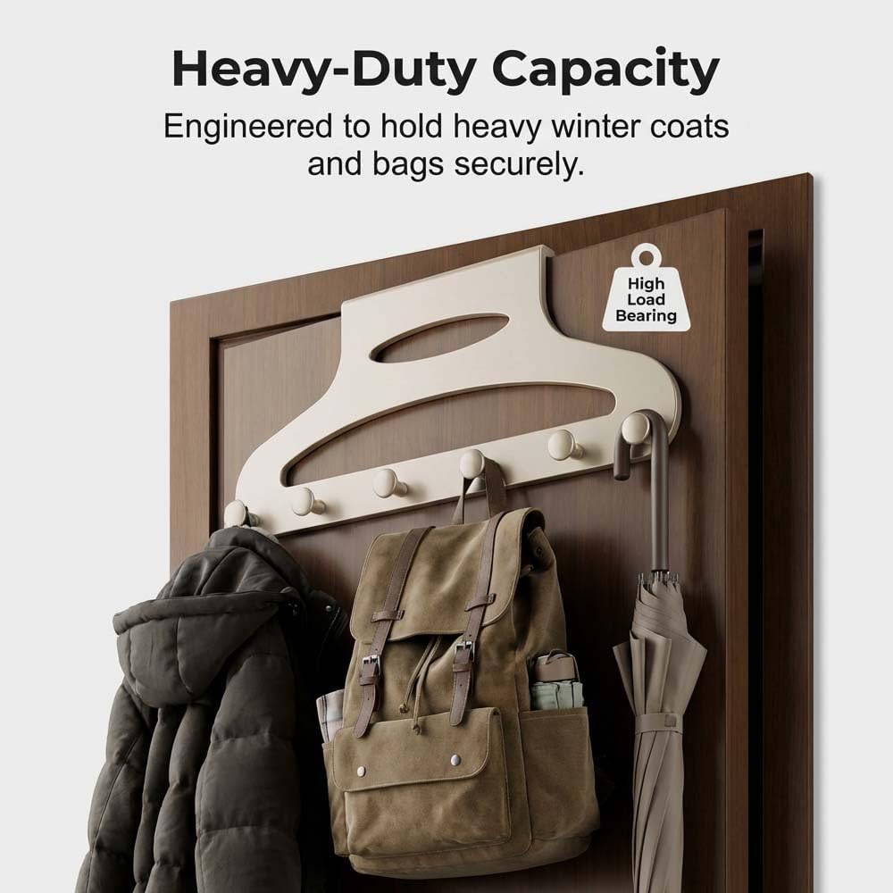 Over-the-Door Hanger Organizer, Over-the-Door Hanger Rack, No Drill Space Saving Over the Door for Coat Hat Scarf Towels, Heavy Duty Storage Organizer for Bedroom Bathroom Entryway (Grey*2)