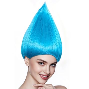 ANOGOL Sky Blue Funny Wig for Women Men Spiky Crazy Wig Short Blue Wigs | Hair Cap+Straight Spiked Wigs Unisex Spiked Crazy Hair Funny Party Costume Spiky Anime Outfit for Halloween Party Cosplay