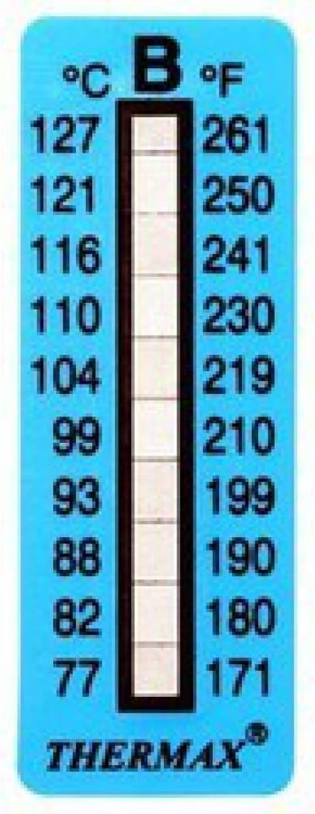 Tempil Thermax Irreversible Temperature label, 10 level strips, Range: 077 Deg C to 127 Deg C, #26103, #THE10S-B
