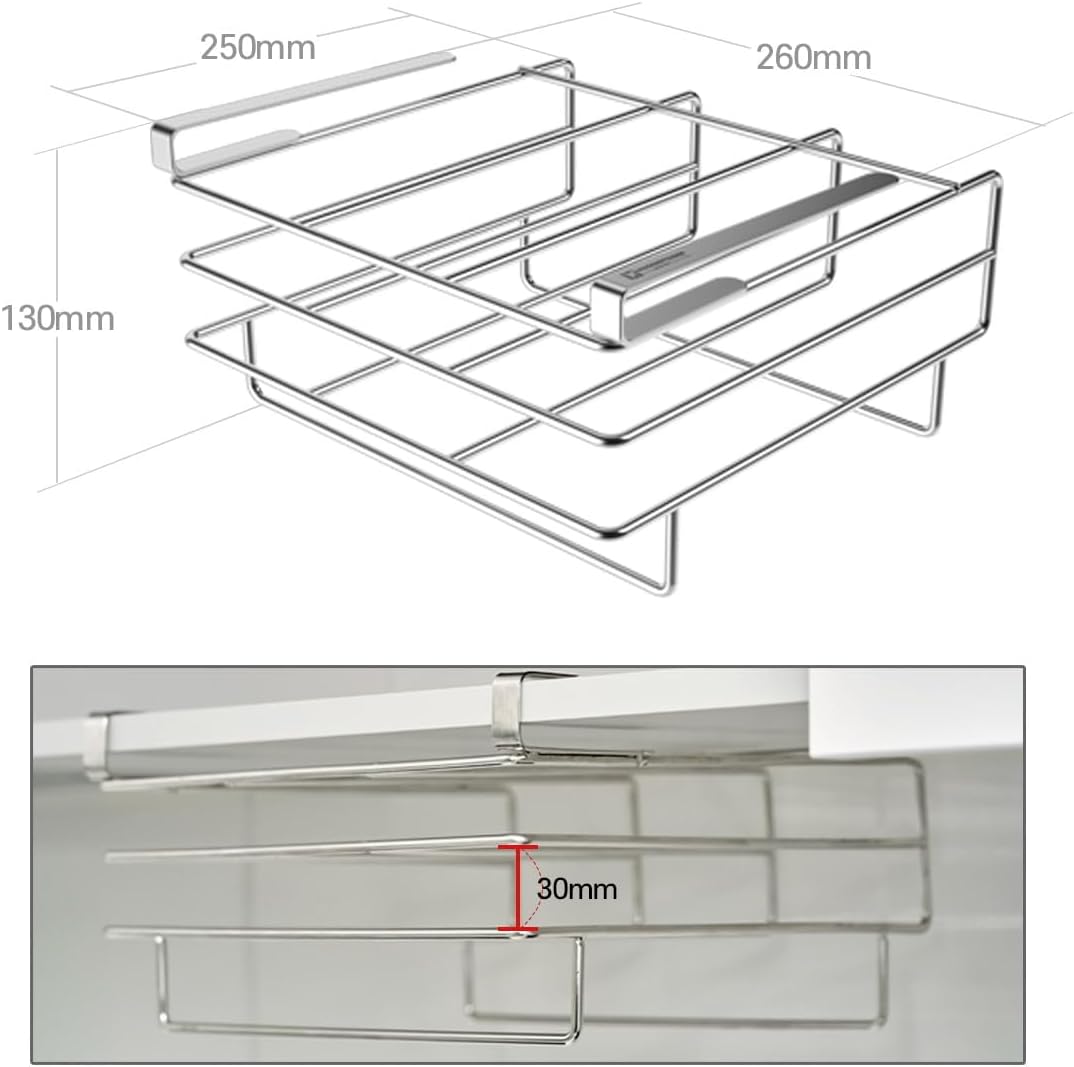 Stainless Steel Under/Over Cabinet Cutting Board and Kitchen Towel Rack – Space-Saving Rack for Countertop and Cabinet Door Storage, Chopping Board Holder (Two-Layer) - Image 7