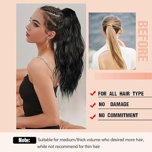 Miniatura 6 de Ponytail Extension, 18 Inch Claw Clip Ponytail Hair Extension for Women Curly Wavy Multi Layered Soft Synthetic Black Hair Pony Tails Hairpiece for