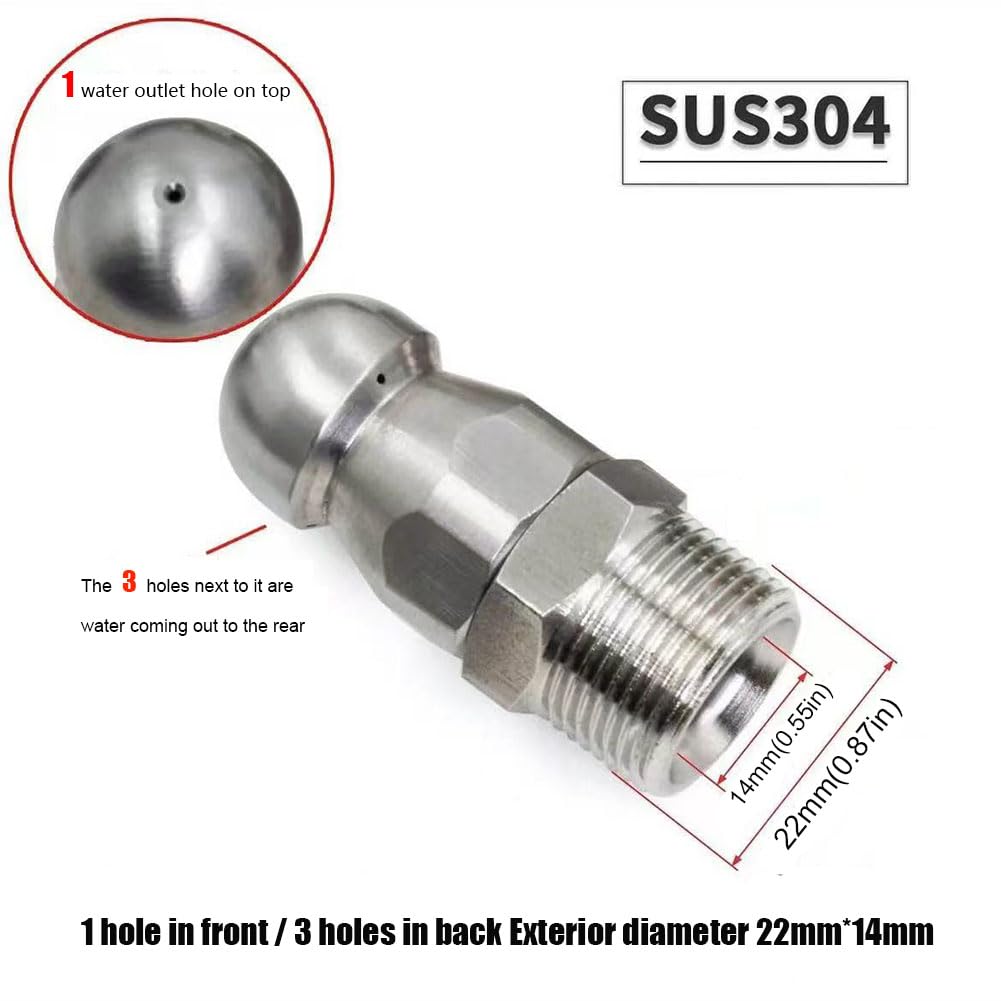Ugelli per idropulitrici, ugelli a innesto rapido, Ugello for getto for fognatura in acciaio inossidabile ad alta pressione, 1/2/5 pezzi(1 Hole in Front/3 Holes in Back M22mm*14mm,5pcs)