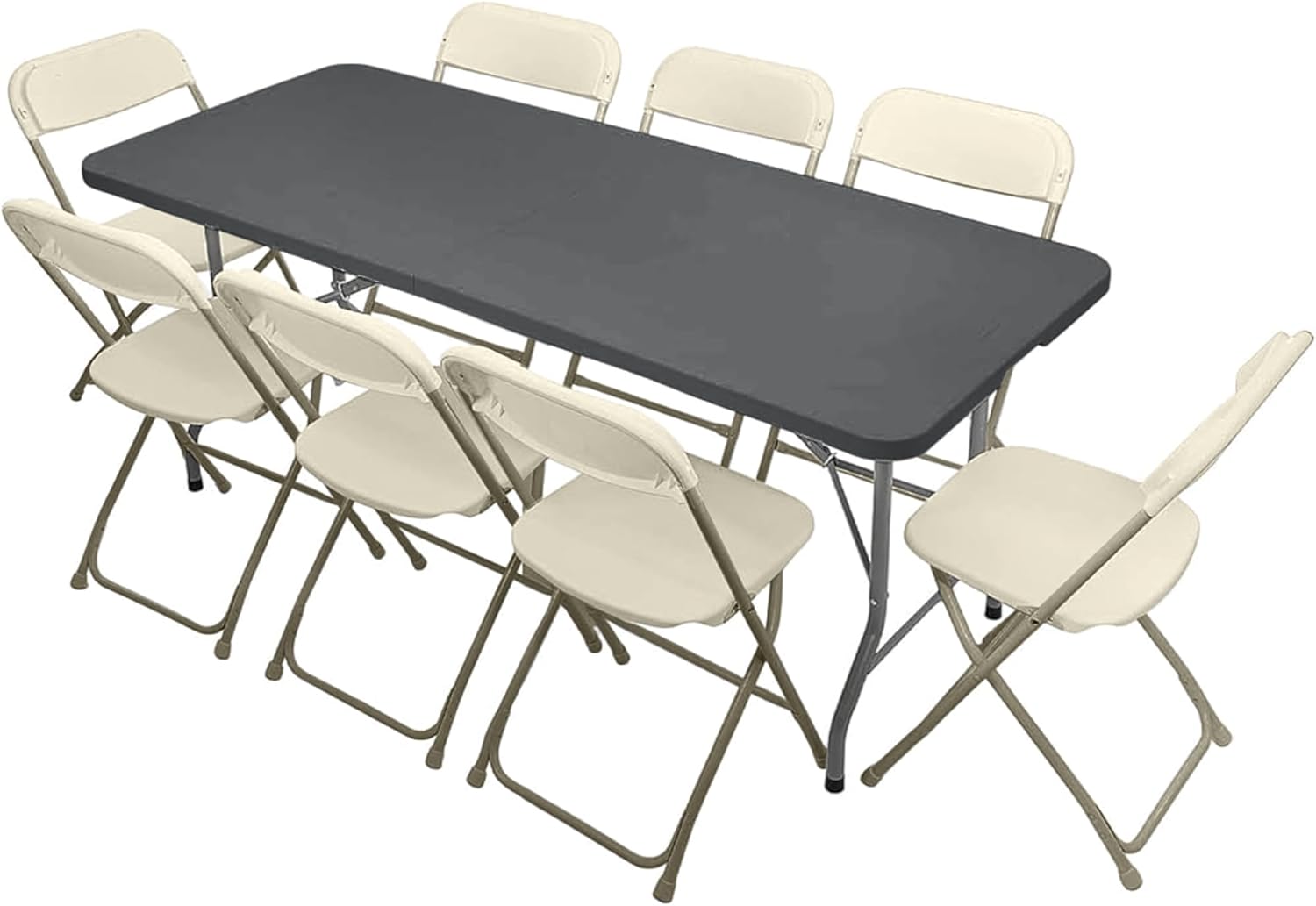 New Home Era 6 ft Plastic Folding Table Black with 8 Beige