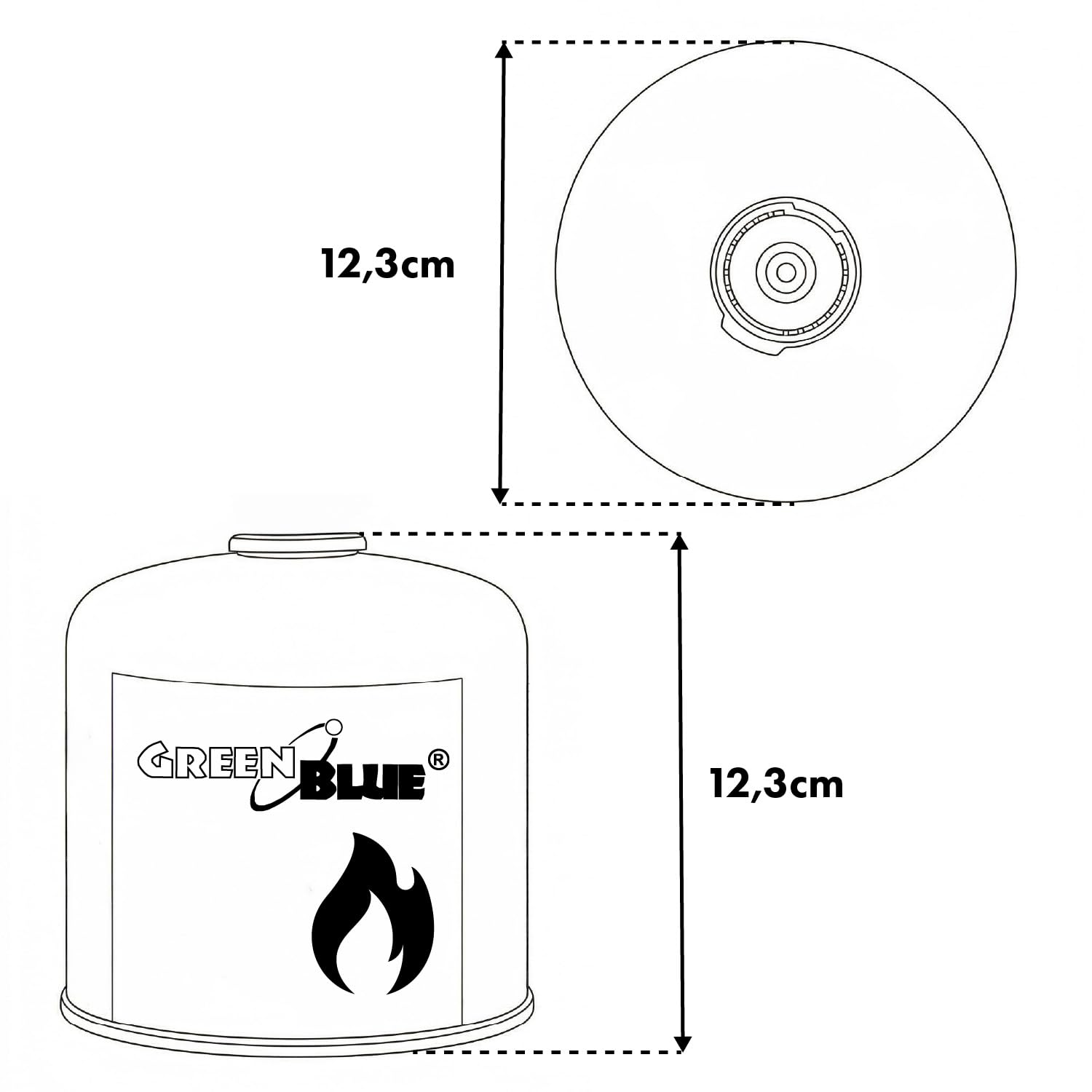 GreenBlue GB499 - Cartuccia gas 500 g (propano/butano) EN417, filettatura 7-16, sistema di sicurezza Gas Stop riutilizzabile, per fornelli da campeggio, bruciatori da esterno