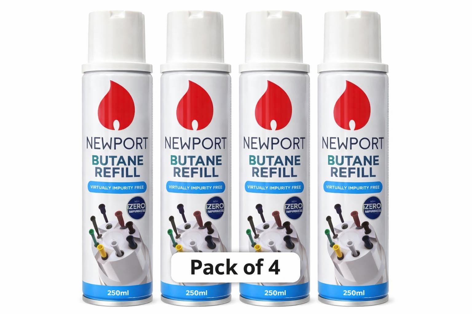 Pack of 4 - Newport For Lighters - 250ml Compatible with All Lighters | Ideal for Various Purpose like BBQ, Candle, Camping, Kitchen, Cooking Lighter