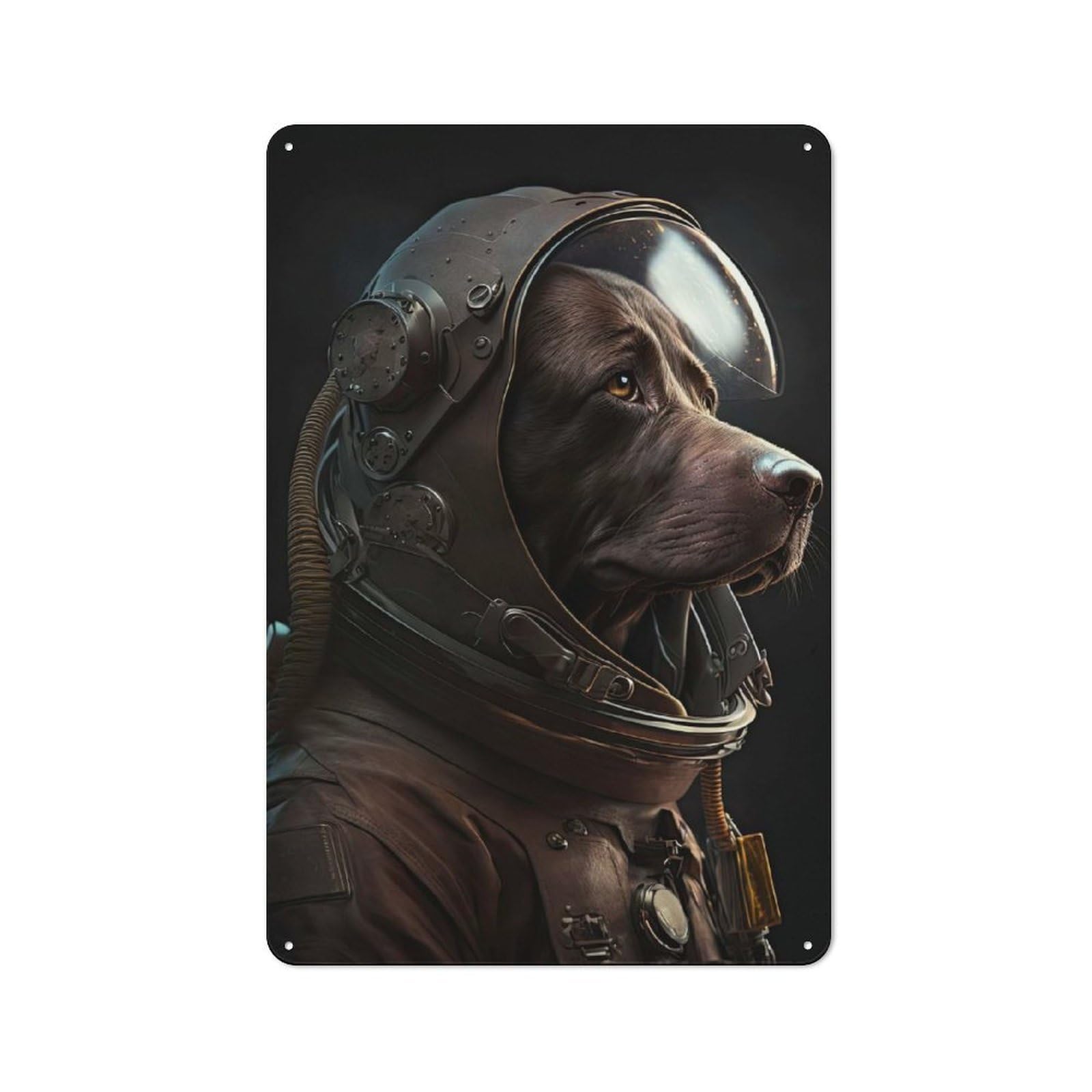 Junmoney Style-2 Understated Decorative Metal Sign 30X20cm Featuring Labrador Astronaut, Study Room Decor For Workspace, Cafe, Shop Or Desk Area