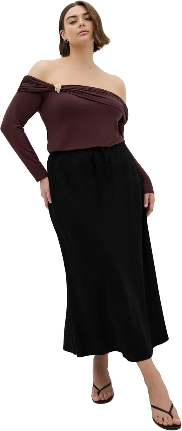 City Chic Plus Size Top - Buckle Off Shoulder Long Sleeve