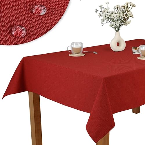 invitta Tischdecke 80x120 cm Bordeaux Rot Baumwolle Polyester Mischung 230 g/m2 - Hochwertig, Elegante Leinenoptik, Fleckenschutz Cotton Tischtuch mit Lotuseffekt, Leicht zu pflegen, O1-P130