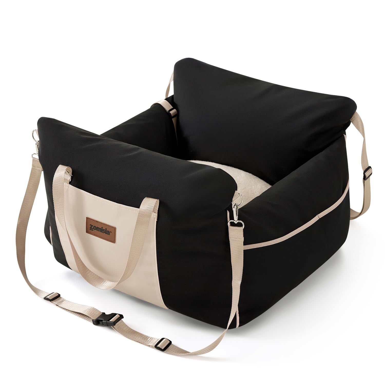 Dog Car Seat for Small to Medium Dogs - Waterproof Pet Booster Seat for Car with Clip-On Safety Leash, Travel Carrier for Puppy up to 25 lbs, Memory Foam Filling and Adjustable Buckles, Black