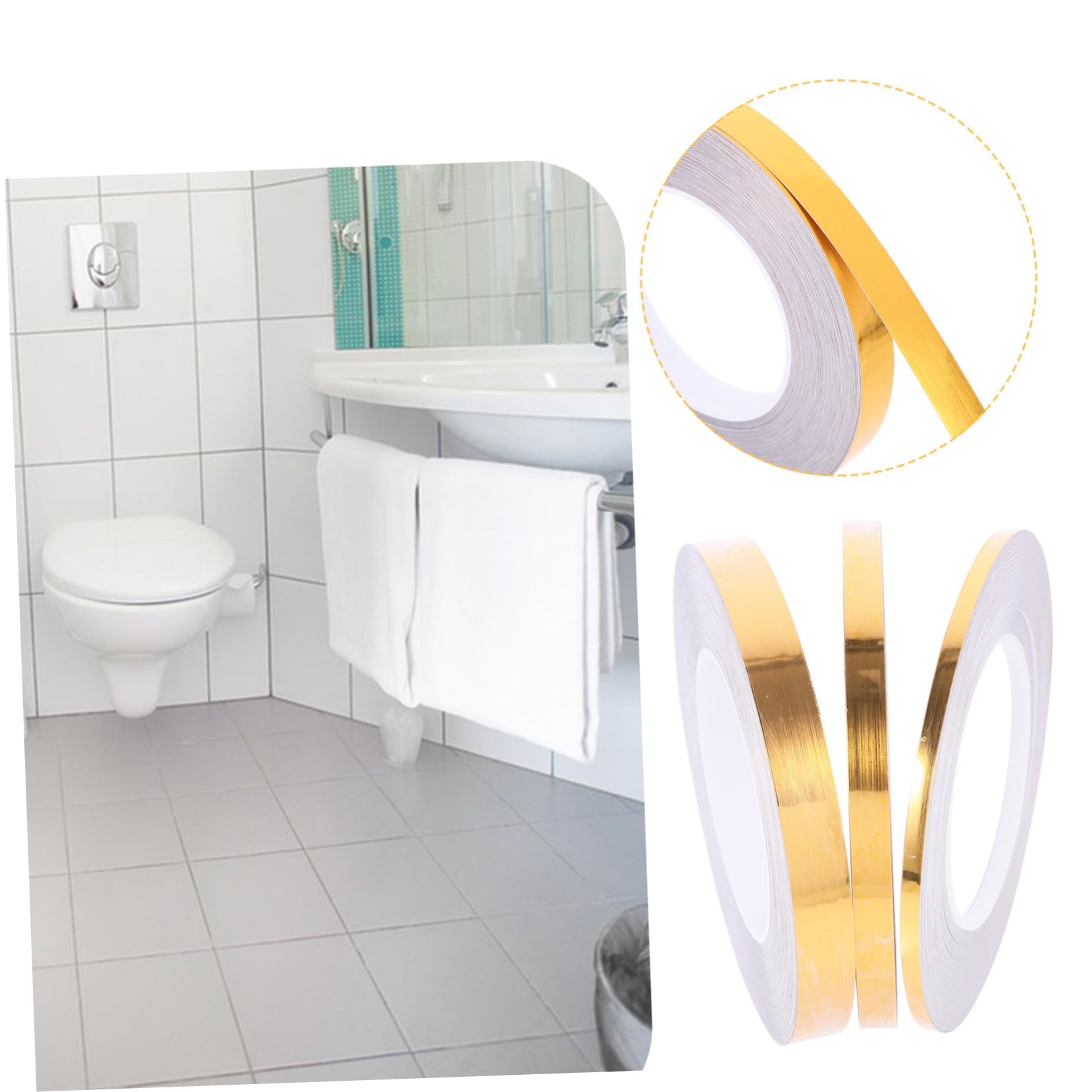 VILLCASE 5 Series Adhesivos Para Juntas De Suelo Pegajoso Papel Pintado Sellador Decoración Cazador De Focas Piso Dispensador De Cinta Adhesiva Doble Golden De Polivinilo 3 Rollos*5