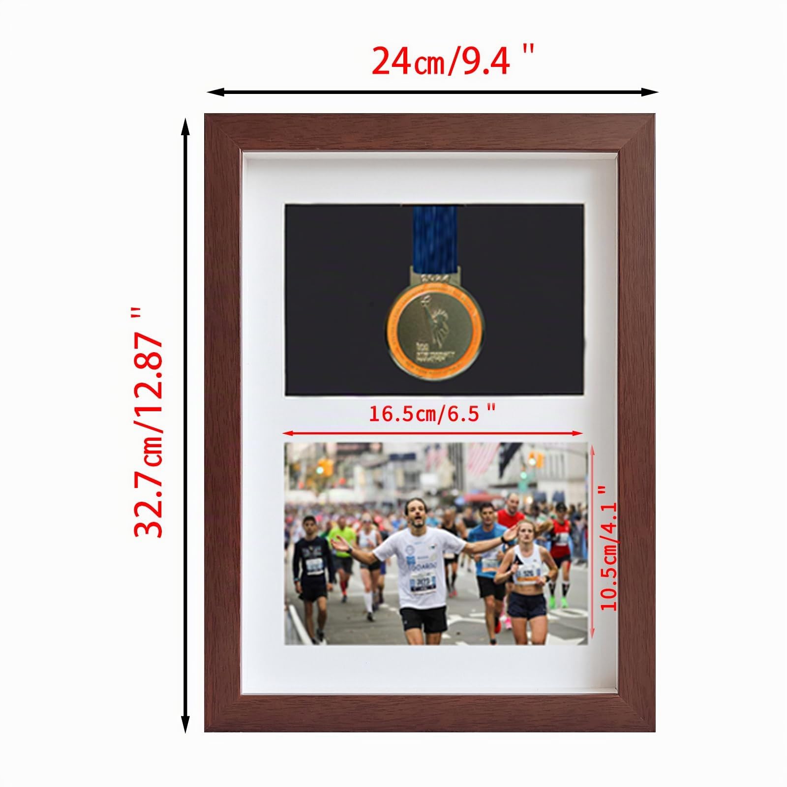 xj Cadre pour afficher des médailles,Médaille pour le sport Boîte 3D Cadre photo,Encadrement pour photo Cadre noir et couleur noyer profond pour cadre profond 3D Pour afficher les médailles de guerre
