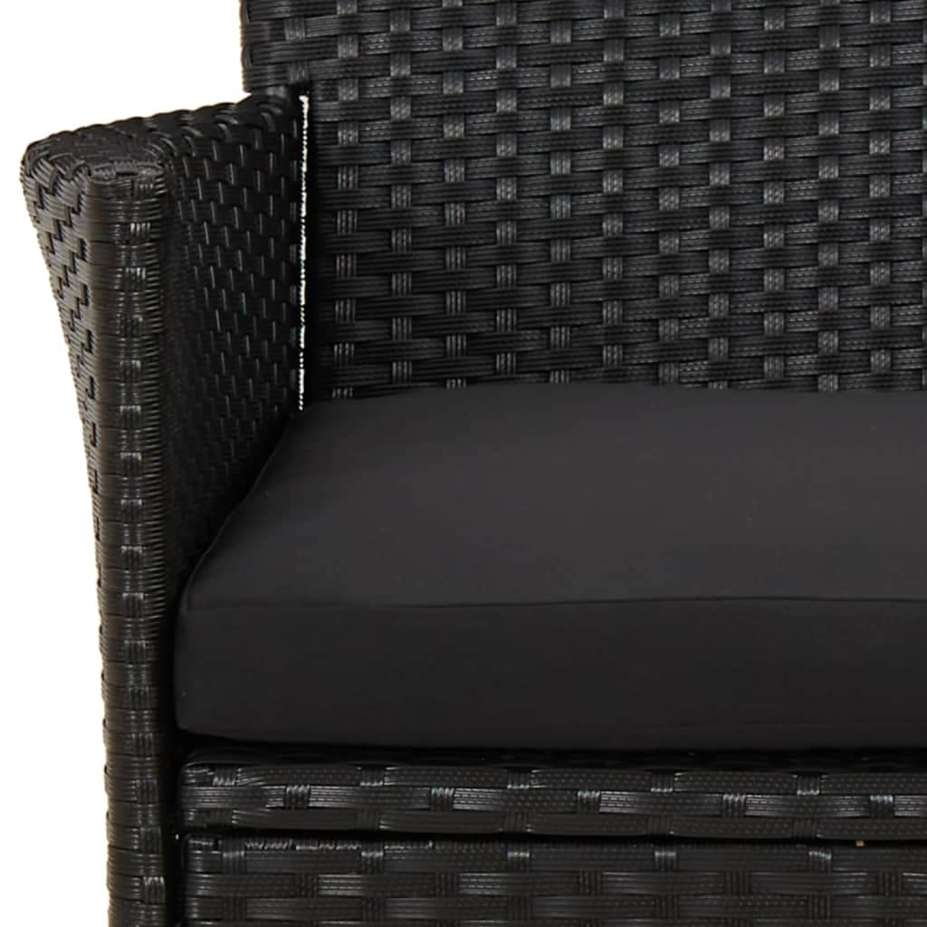 LAPOOH 3-TLG. Garten-Bistro-Set mit Kissen Schwarz Poly Rattan Bierzeltgarnitur, Gartenbar, Biertisch Bierbänke, Essgruppe, Gartenmöbel Set, Balkonmöbel, 3187426