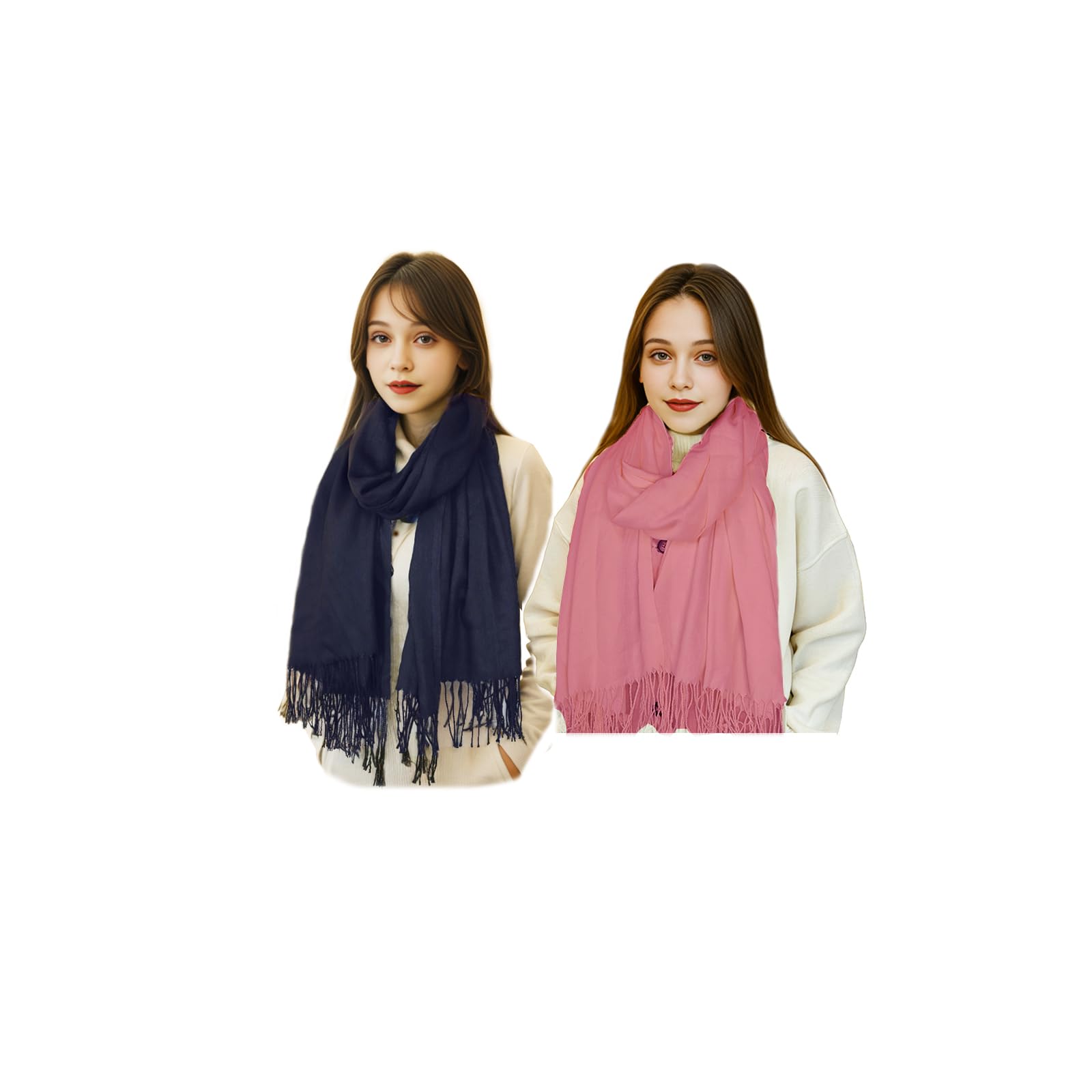 Sumato Sciarpa da donna autunno inverno confezione da 2 – Sciarpa leggera oversize con effetto cashmere – Morbide sciarpe lunghe da donna in rosa e blu marino