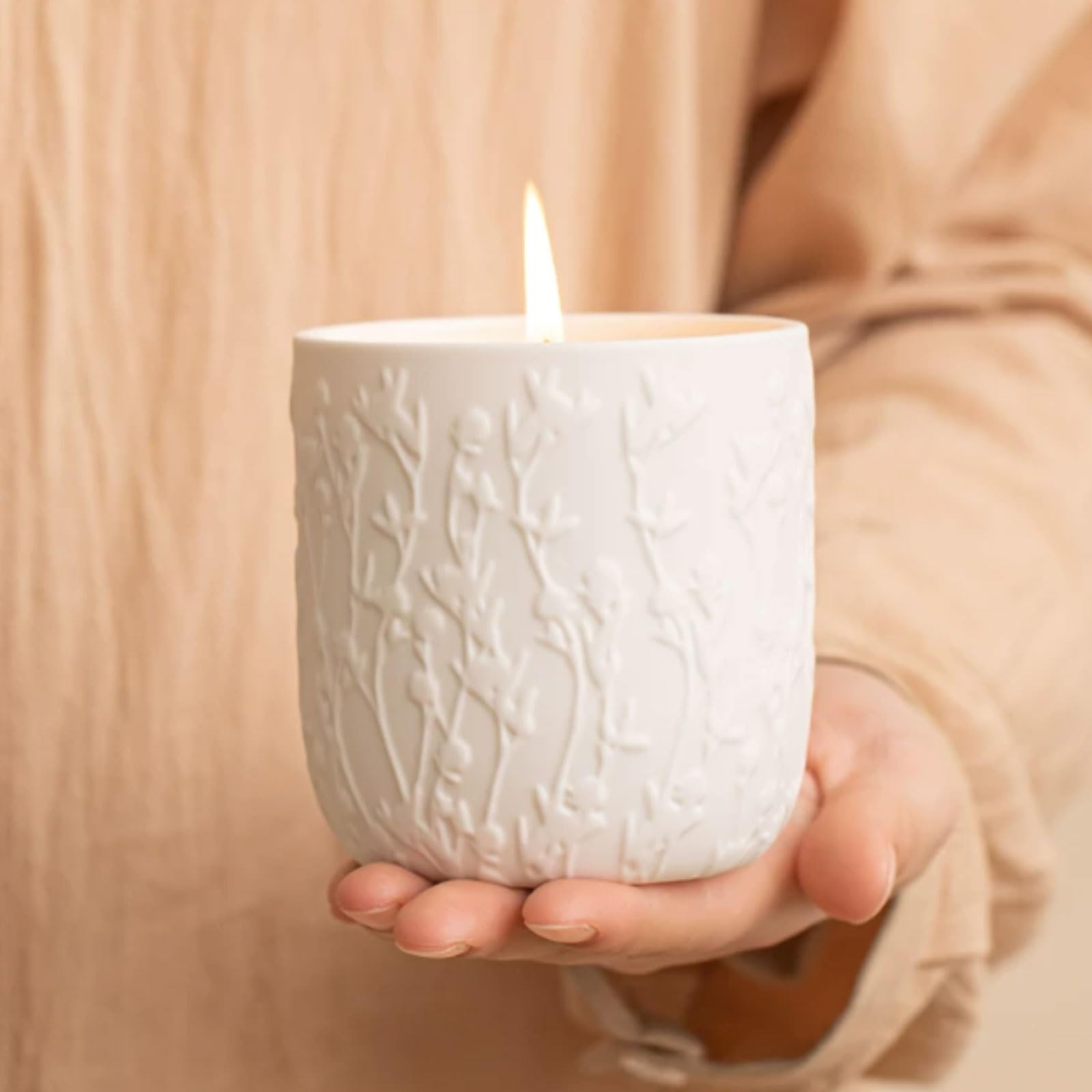 Exquisito Velas de cerámica, velas en tarro blancas, velas perfumadas reutilizables, combustión limpia, larga duración for vacaciones en casa, relajación y Spa meloso(Persimmon)