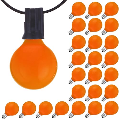 Miniatura 10 de Paquete de 25 bombillas de repuesto G40, bombillas de vidrio incandescente de 5 W 120 V, para tira de luces E12 para exteriores, rosa esmerilado