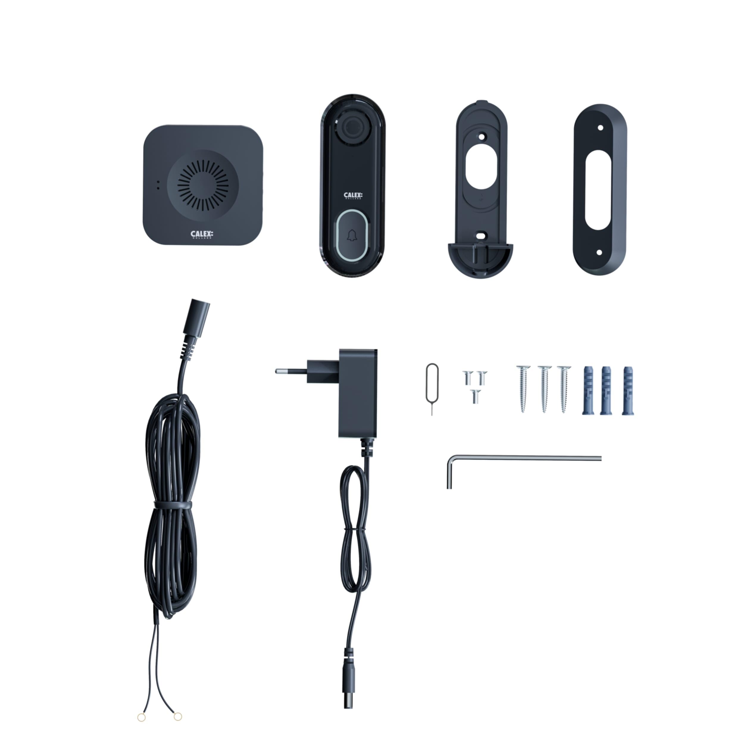 CALEX Sonnette vidéo de sécurité Intelligente Full HD 1080p avec contrôle par Application, Audio bidirectionnel, Vision Nocturne, détection de Mouvement, Stockage Cloud et SD, étanche, Comprend Un