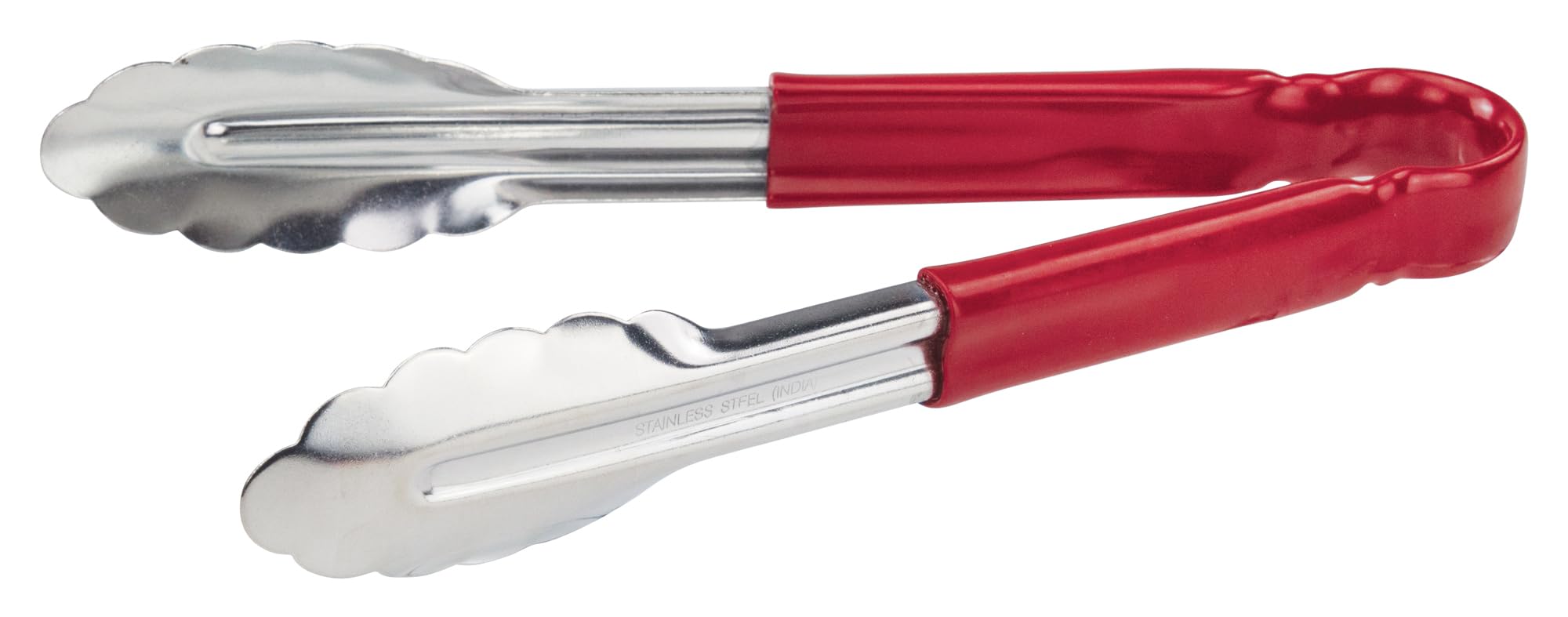 Winco 9 Stainless Steel Serving Tongs with Plastic Handle Red