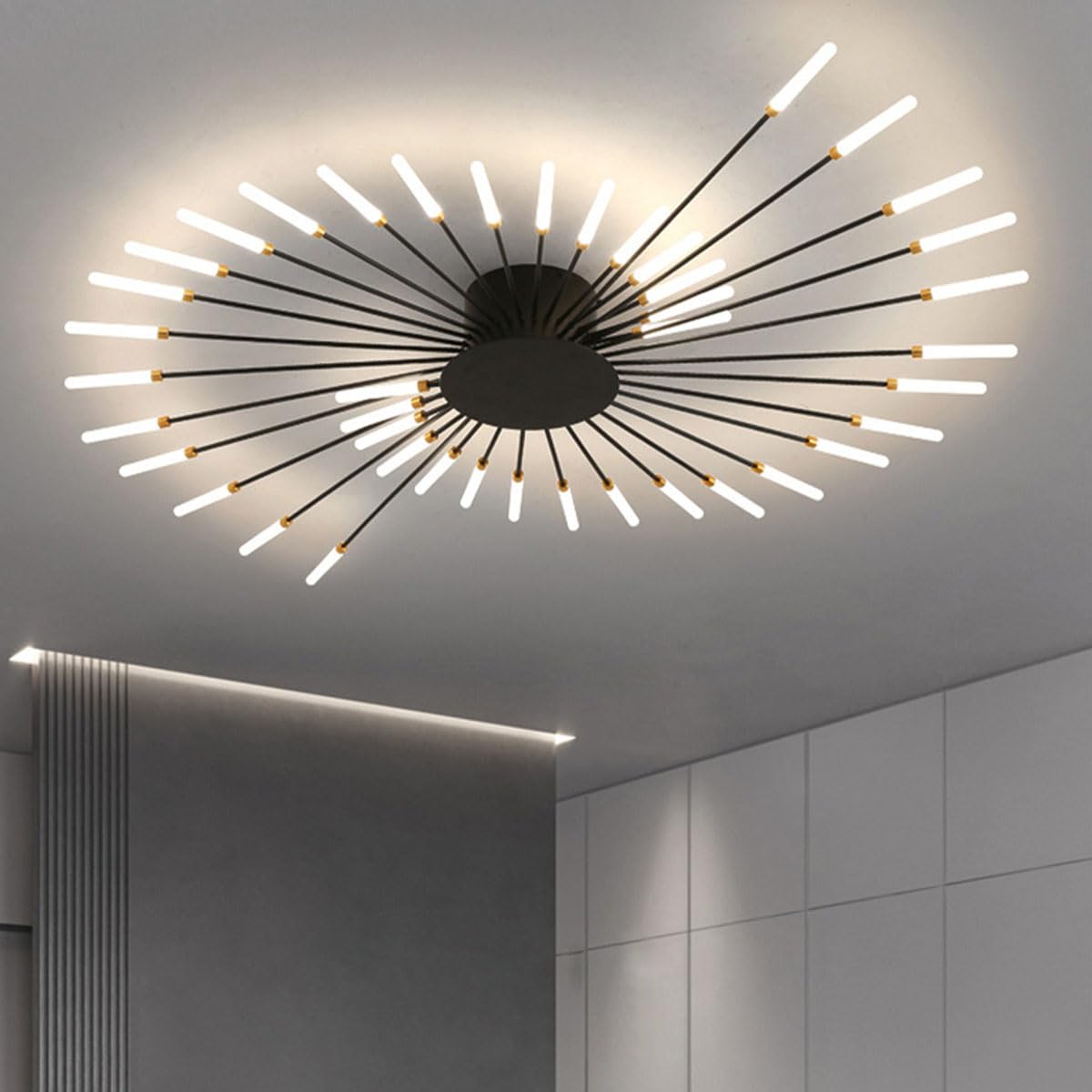 KXEcoLife Dimmable Modern LED Ceiling Light Fixture, 42 Acrylic Heads, Firework Design for Restaurant, Bedroom, Living Room, 3000-6000K Adjustable Brightness (Black)