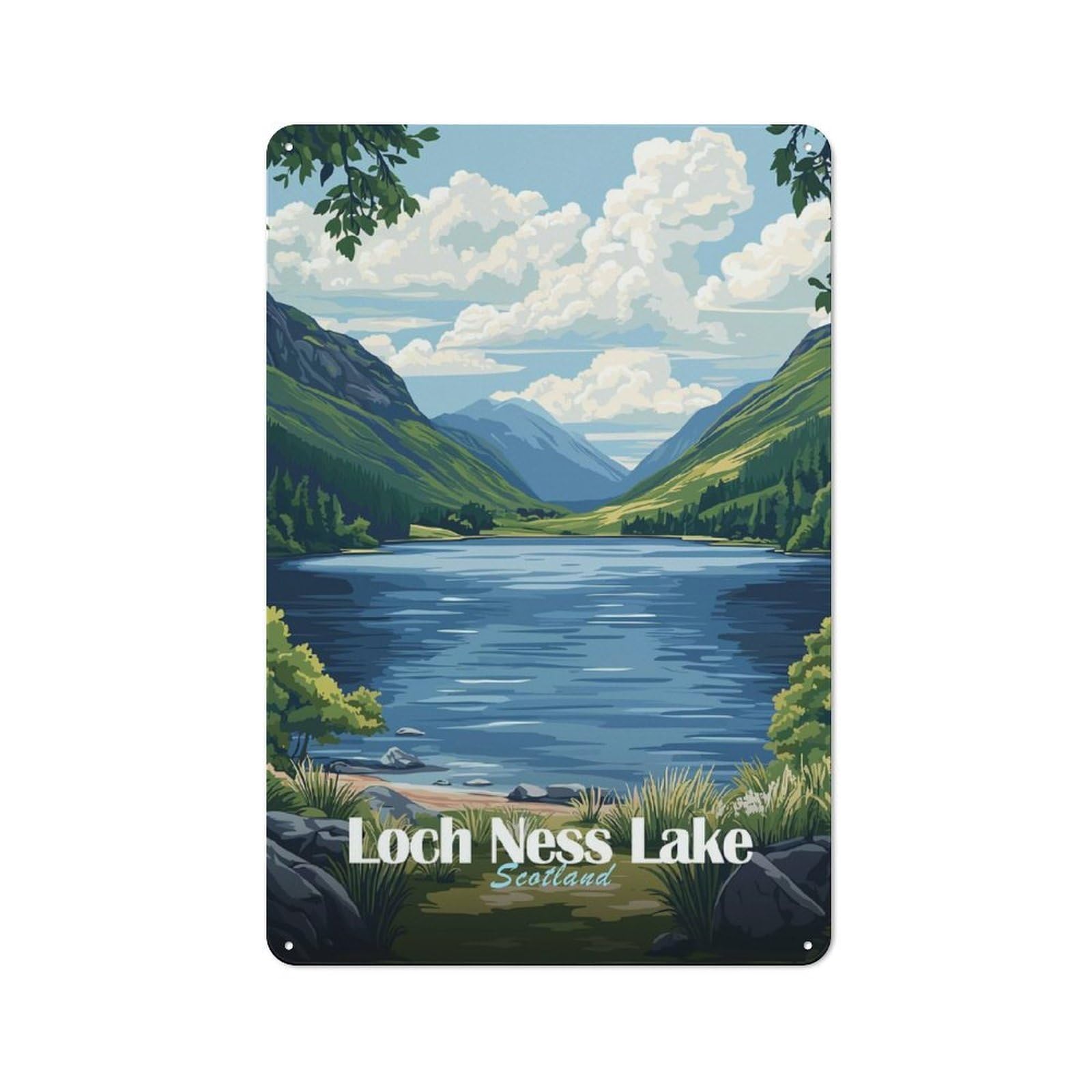 Loch Ness Lake, Scotland Warehouse Style Metal Wall Decor 30x20cm, Metal Wall Sign for Workspace, Cafe, Hallway Or Garage