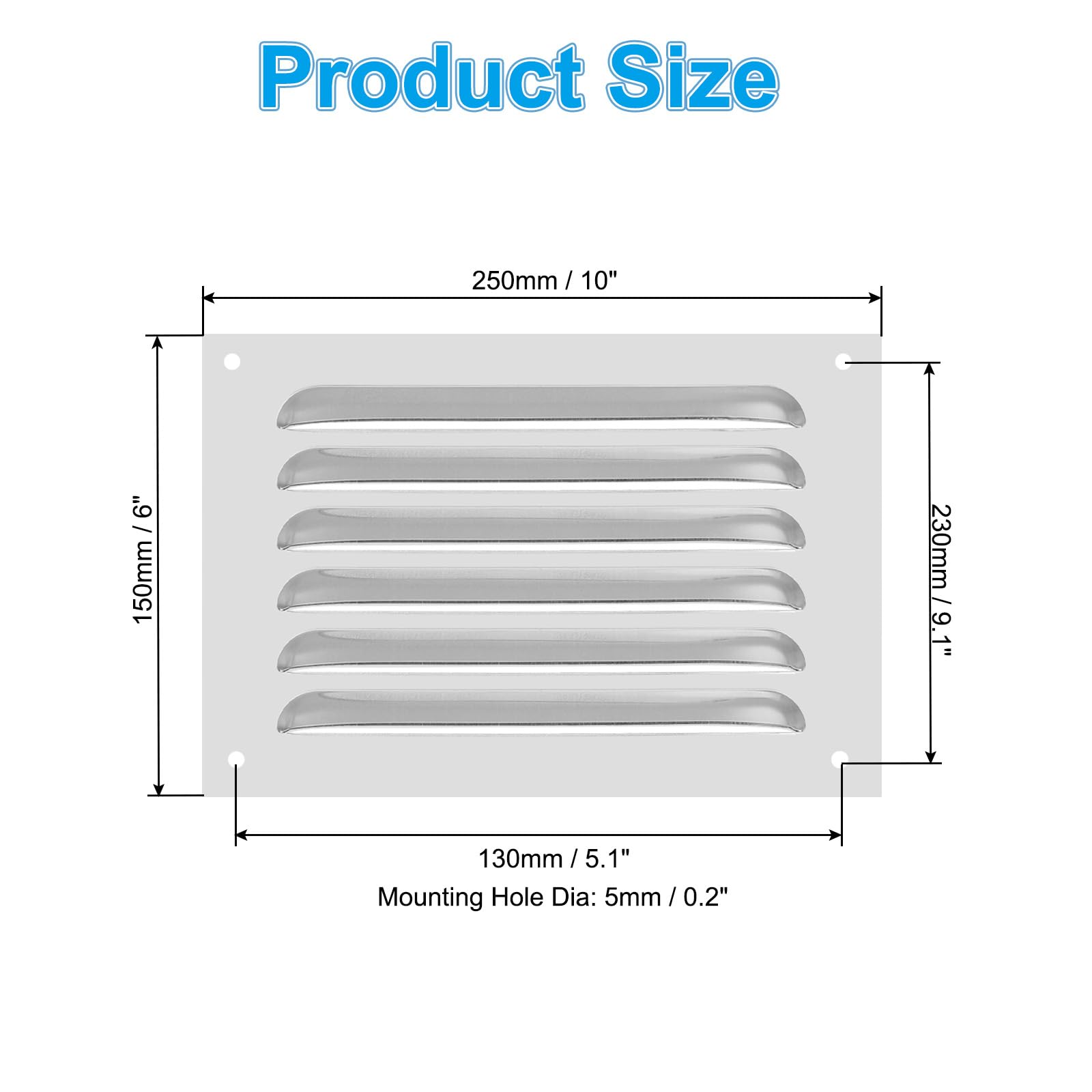 PATIKIL 10 x 6 Inch Aluminum Vent Cover, Screen Air Grille Ventilation Cover HVAC Louvered Grill for Home Kitchen Fireplace Bathroom Wall Ceiling, Silver Tone - Image 2