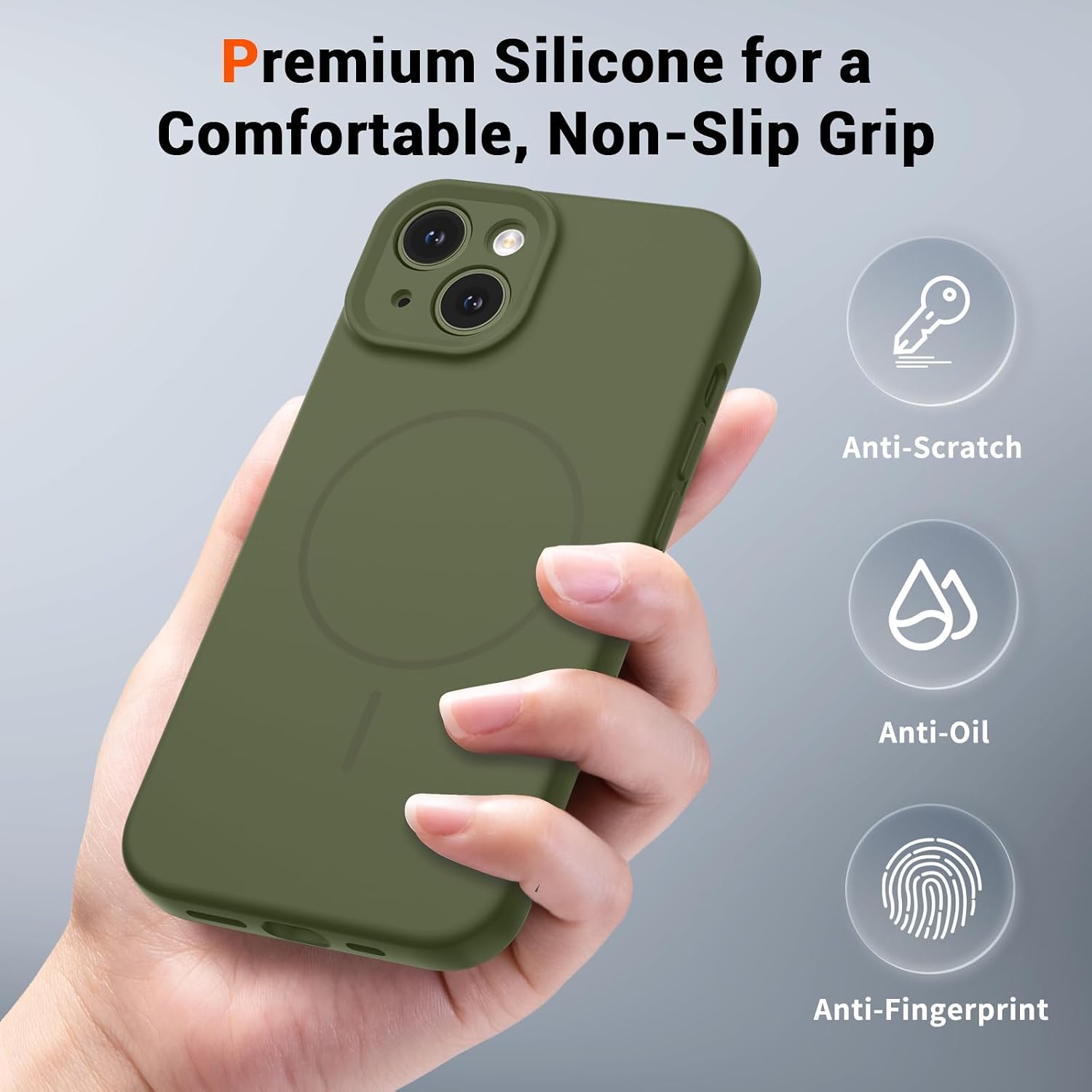 SUPFINE Magnetic for iPhone 13 Case | Compatible with MagSafe, Full Camera Protection with Screen Protector, Silicone Shockproof Phone Cover ,Cedar Green