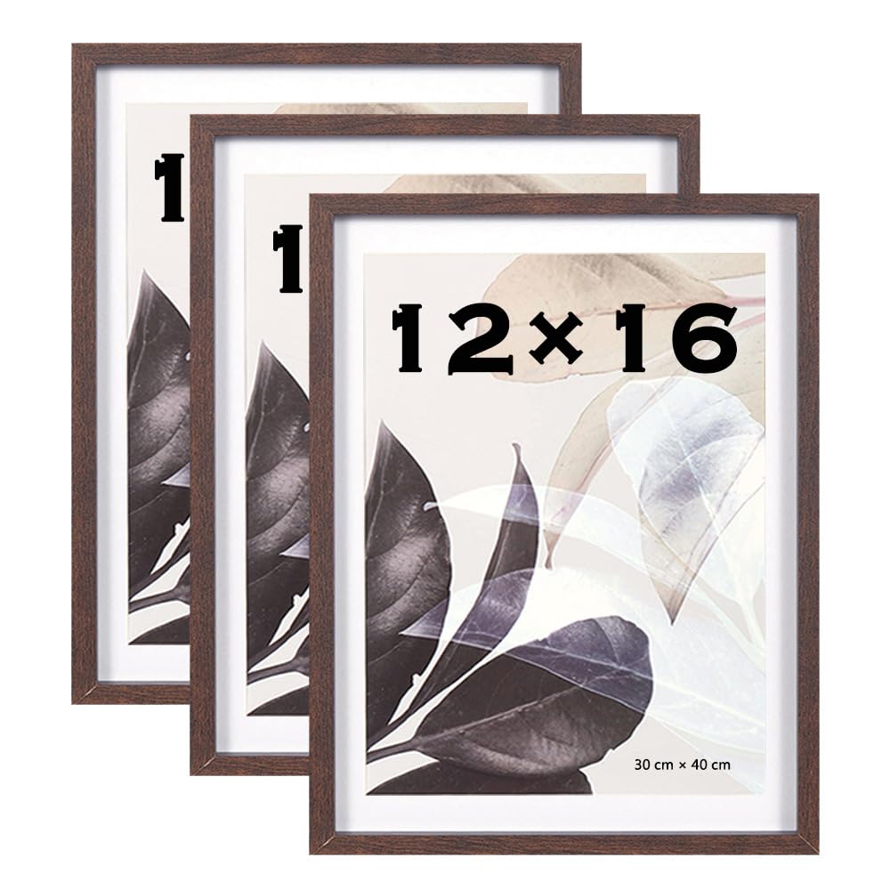 12x16 Picture Frame 3 Pack,Walnut Wooden 30x40 cm Photo Frame,Wall-Mounted Bedroom and Living Room — image 1