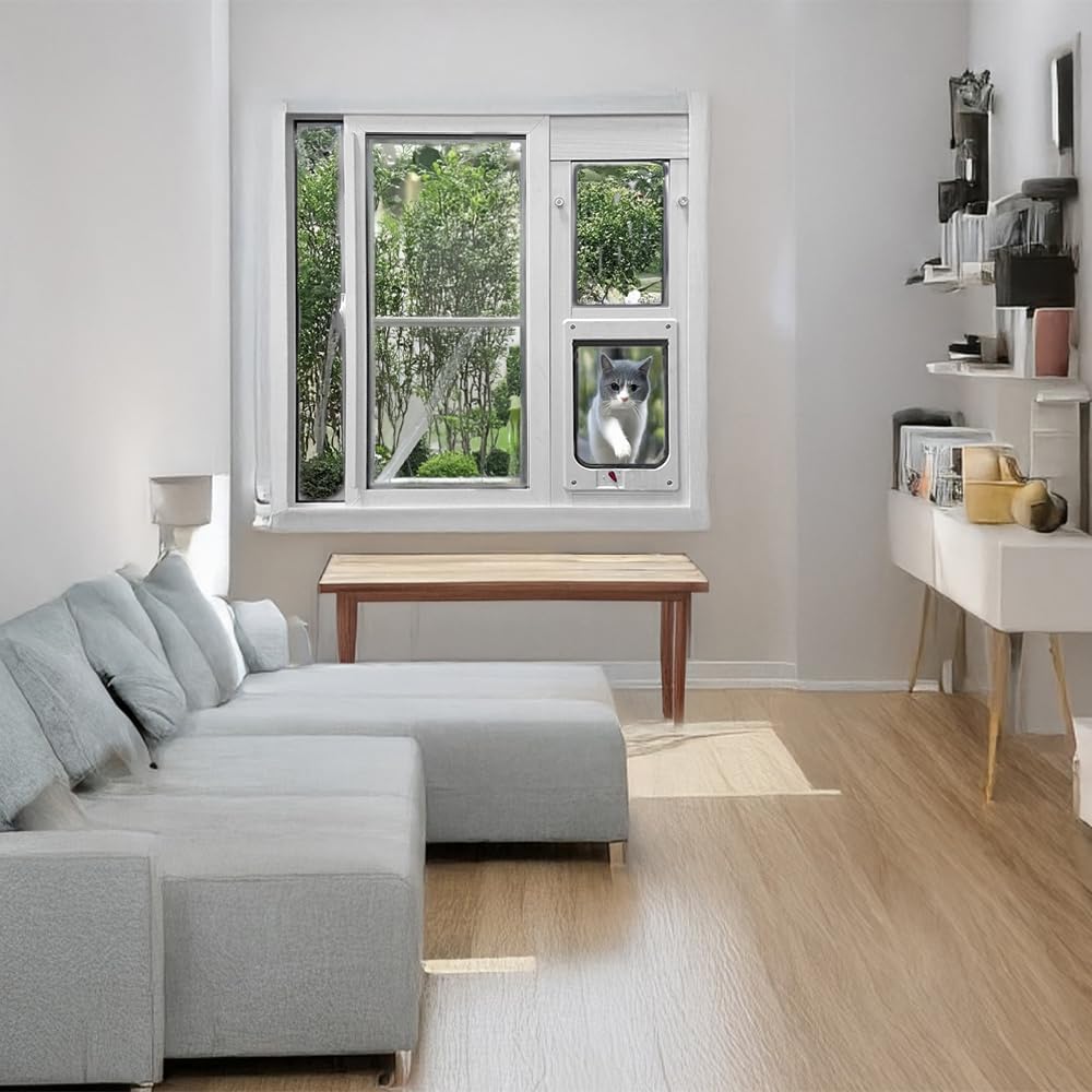 Ideal Pet Products Aluminum Sash Window Pet Door, Adjustable to Fit Window Widths from 33" to 38", Cat Flap 6-1/4” x 6-1/4” Flap Size