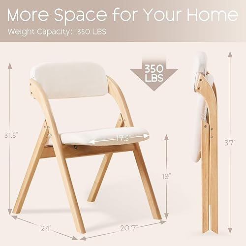 Miniatura 3 de Paquete de 4 sillas plegables con cojín, sillas plegables acolchadas de lino, sillas de comedor plegables de madera cruda, para comedores, bodas,