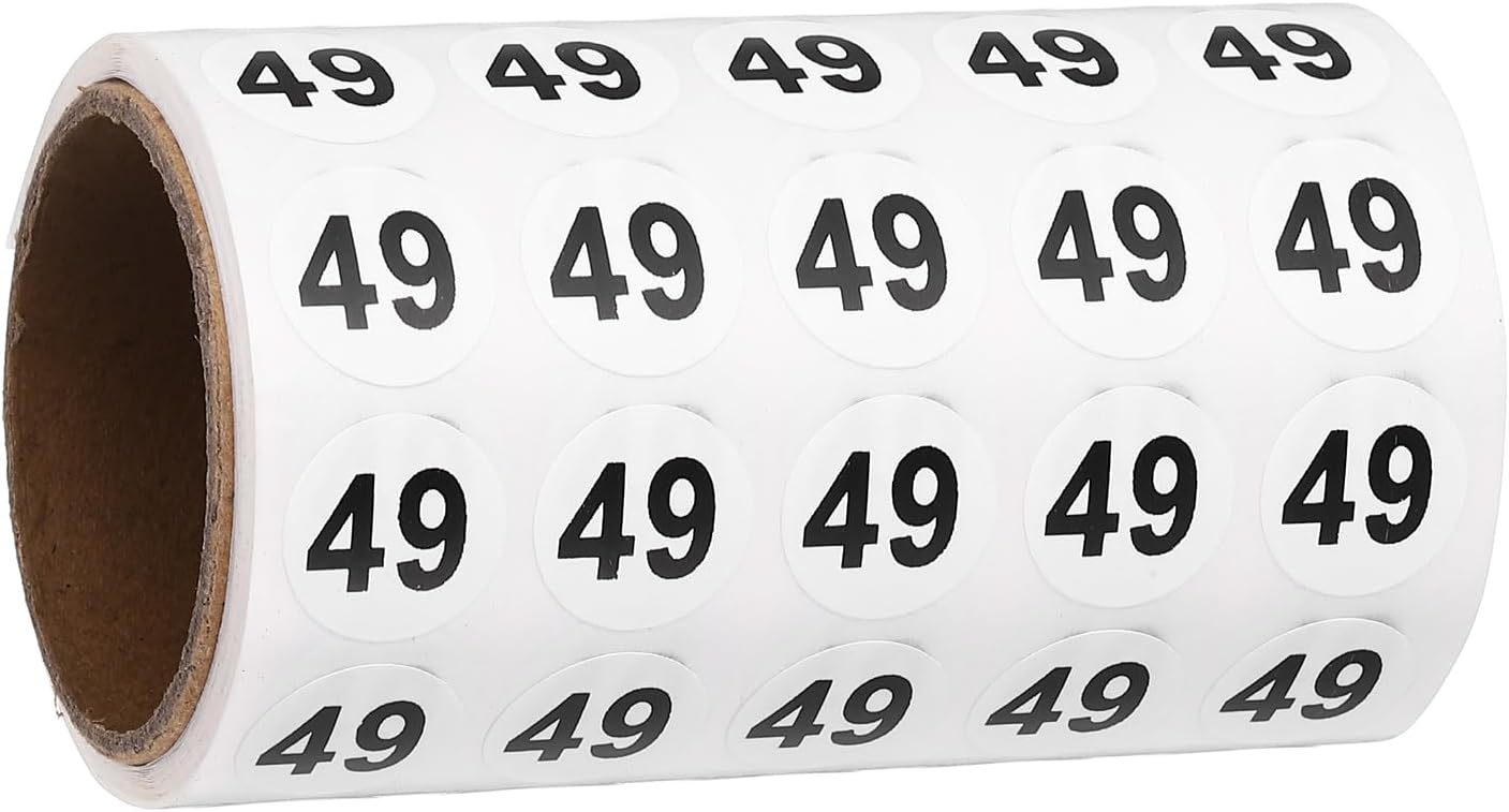 PATIKIL 1000pcs 0.6" Number Stickers, Number 49 Sticker Numbers Labels Round Small Vinyl Self Adhesive Label Circle Decals 1 Roll Dots for Photo Album Poster Organize Inventory, Black