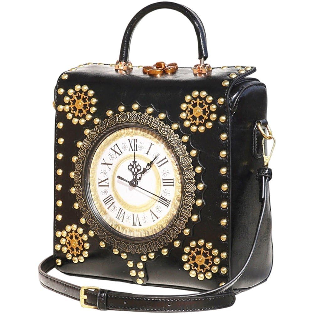 Sslvya Vintage Clock Shaped Handbag Purse Classic Retro Crossbody Bag Steampunk Unique Shoulder Bag for Women