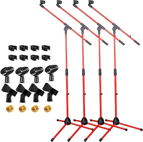 5 Core Soporte de Micrófono de Trípode de Piso 4 Piezas Altura Ajustable 18-72" Brazo Articulado Resistente Soportes de Micrófono Pedestal Para