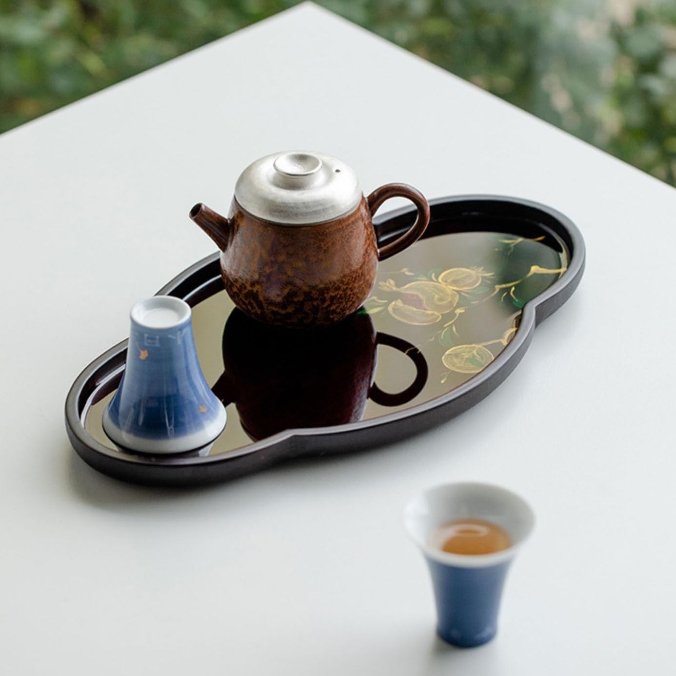 Bandeja para servir, porta tetera pintada a mano, bandeja pequeña para té seco, bandeja sencilla para el hogar, accesorios para la ceremonia del té, bandeja de almacenamiento, bandejas para comer en e