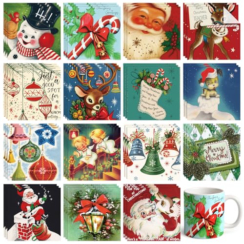 Gueevin 45 Pack Christmas Vintage Decoupage Napkins 15 Styles Assorted Retro Christmas Decoupage Paper 13 x 13 Inch Victorian Santa Snowman Paper Napkins for Crafts Xmas Dinner Table Decor(Victorian)