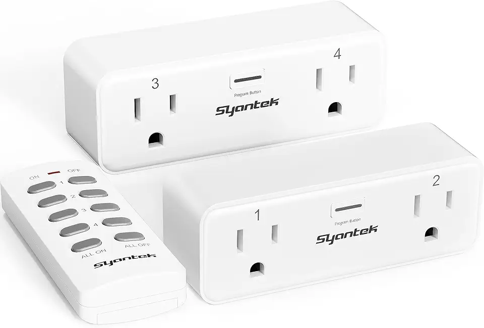 Remote Control Outlet with 2 Independent Control Sockets, Wireless Remote Light Switch Set, Remote Outlet Plug Up to 100 FT Range, FCC Certified, 15A/1875W, White (2 Outlets + 1 Remote)