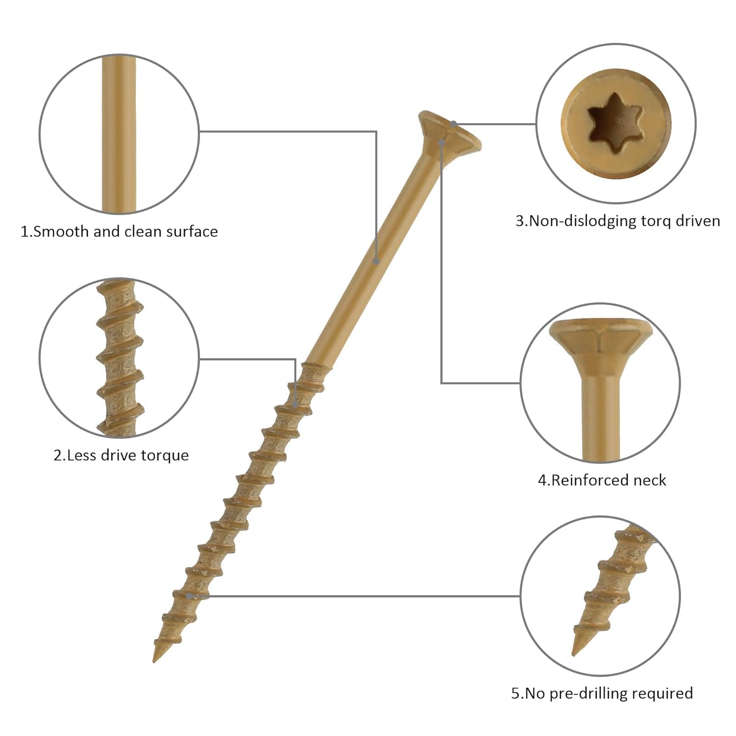 WELLOCKS Lot de 205 vis à bois de 12,7 cm, brun clair, revêtement époxy, revêtement époxy, plus de 1 000 heures, embout étoile Torx T25 inclus pour clôture en bois extérieure