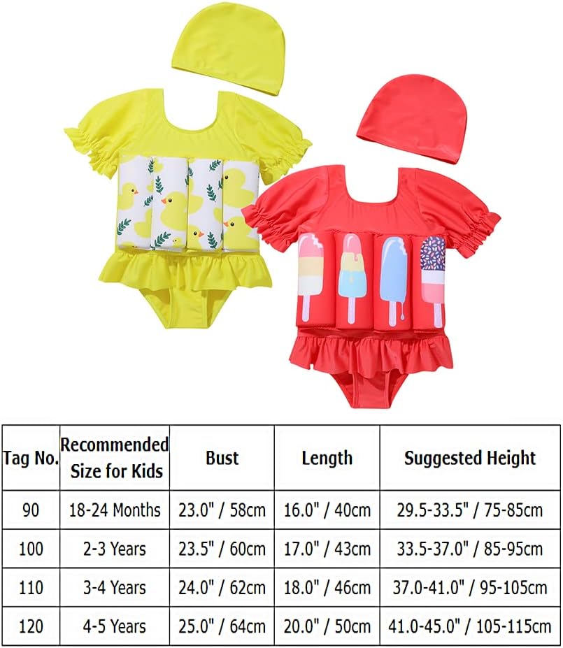 Toddler Girl Floatation Swimsuit with 8 Adjustable Buoyancy Baby Float Suit Floating Swimwear Bathing Suit with Cap