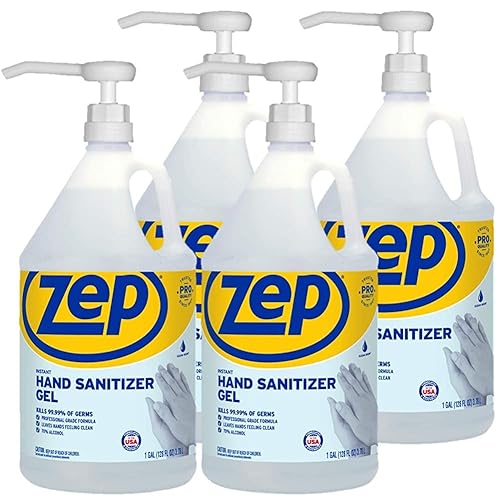 Zep ECZUIHSG128 Gel desinfectante de manos instantáneo al 70% de alcohol, 1 galón (caja de 4) - Bomba incluida - Excede las pautas de los CDC - Mata