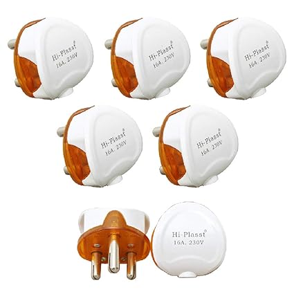 Hi-PLASST 16A 3 PIN Plug Top 5Pcs Premium Round Model Refrigrator,Washing Machine,Geysers, Mixer Grinder, Blenders, Coolers, etc(5)